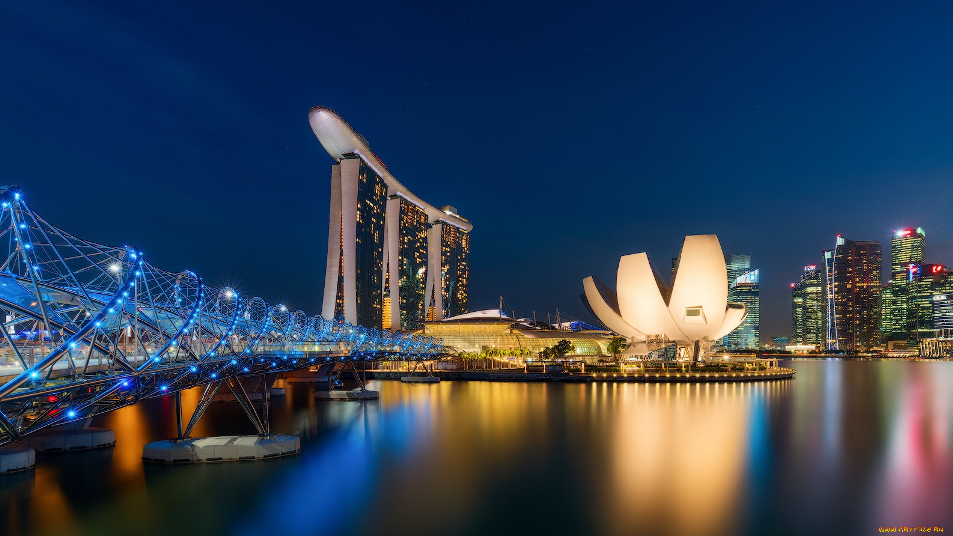singapore, города, сингапур, , сингапур, панорама, ночь, огни