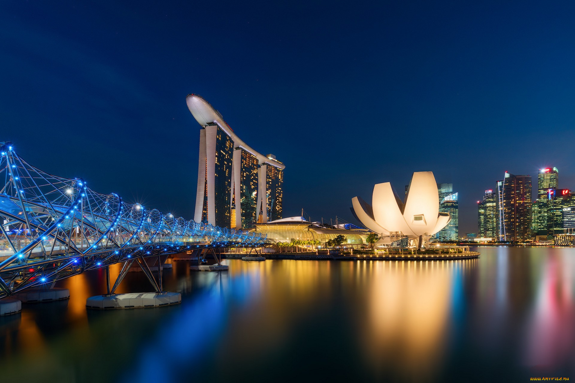 singapore, города, сингапур, , сингапур, панорама, ночь, огни