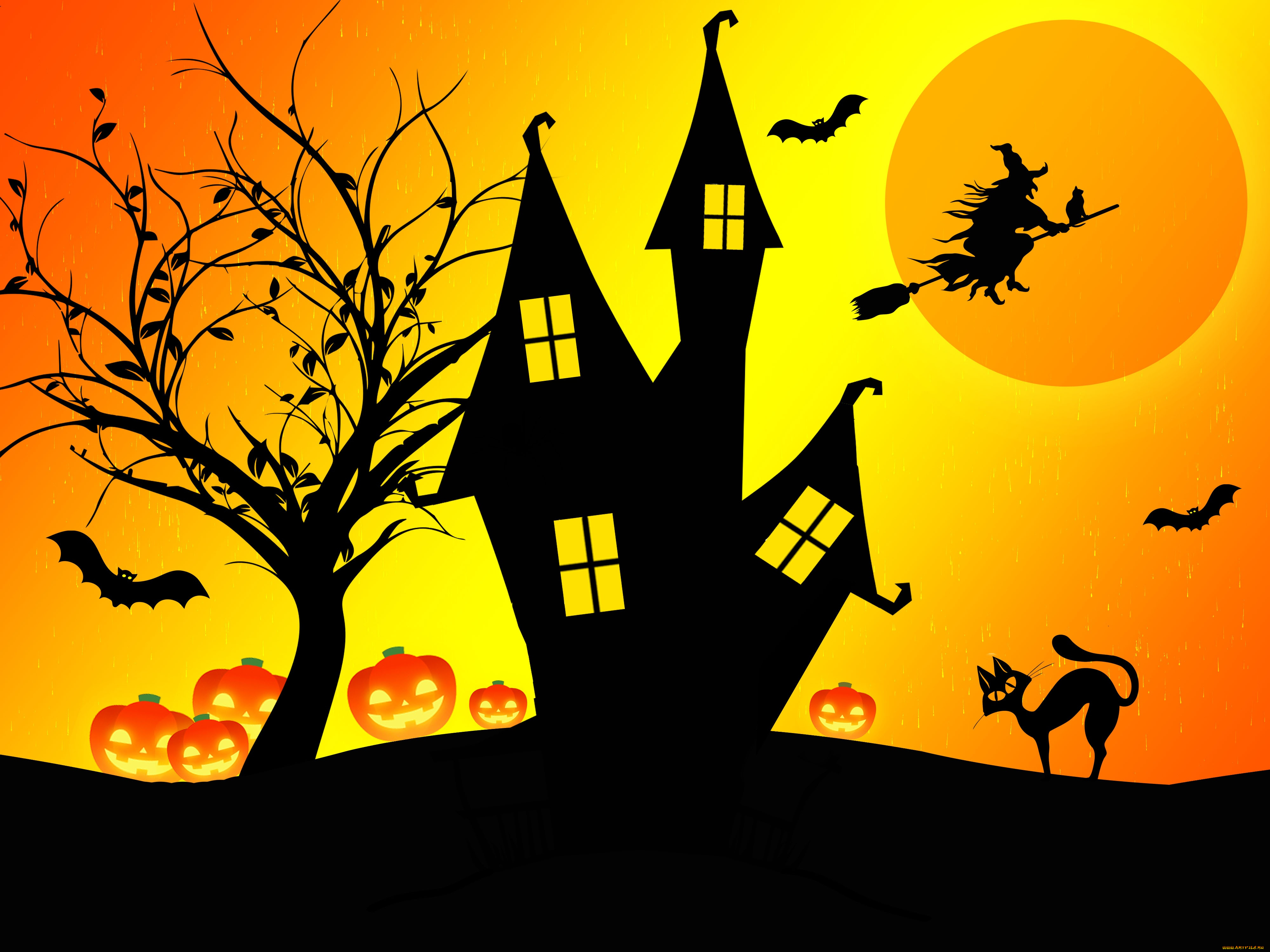 праздничные, хэллоуин, дом, летучие, мыши, фон