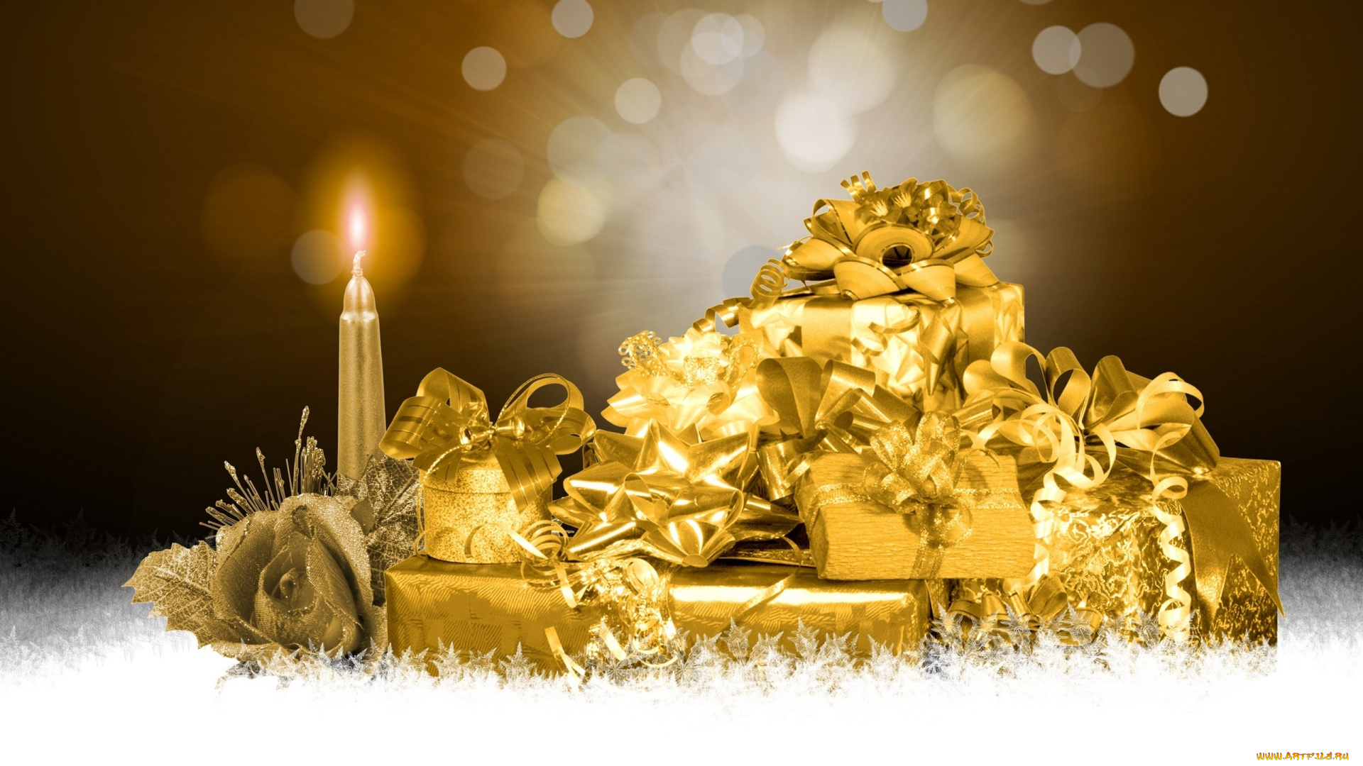 праздничные, подарки, коробочки, свеча, золото