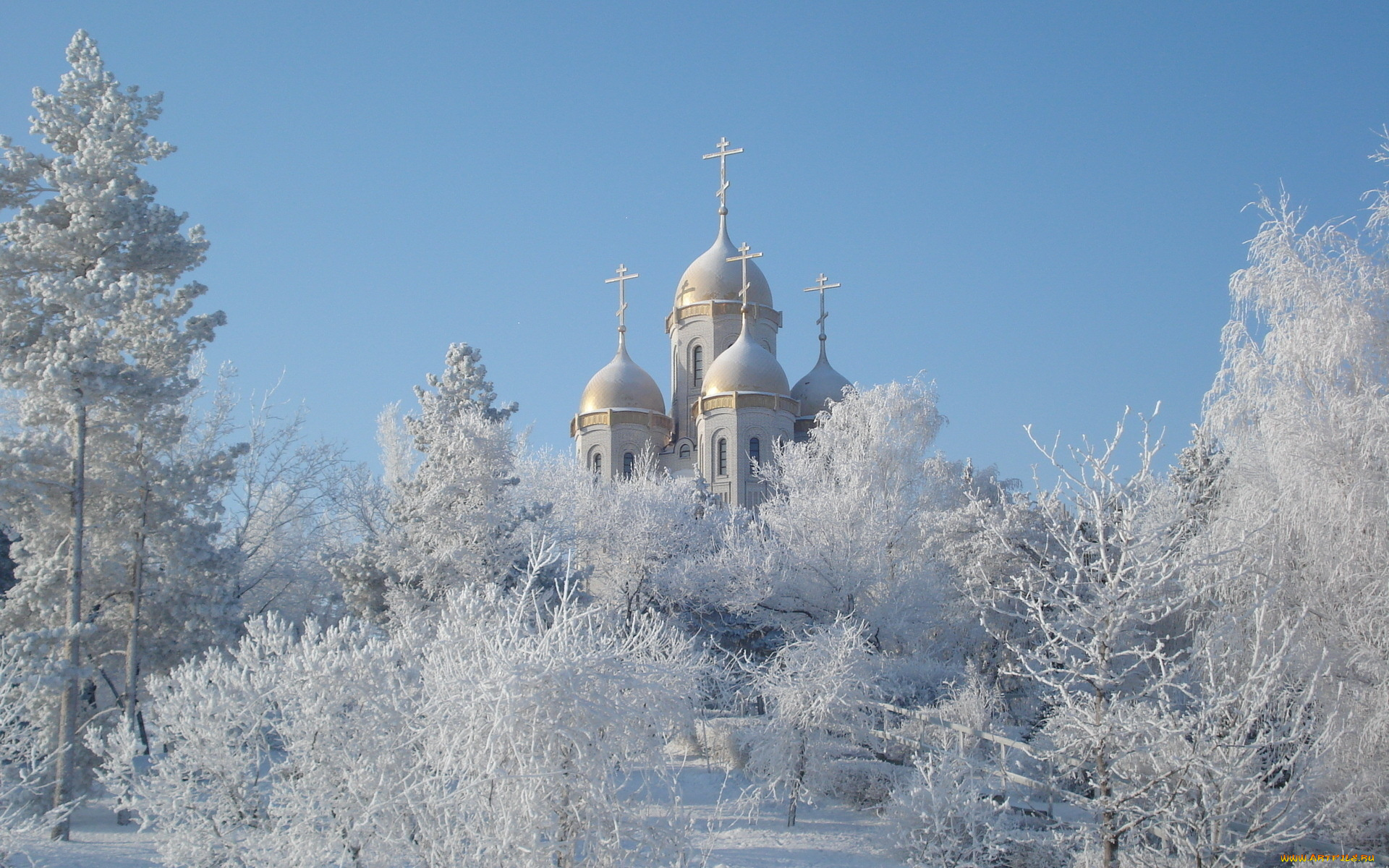 города, православные, церкви, монастыри, зима, иней, деревья