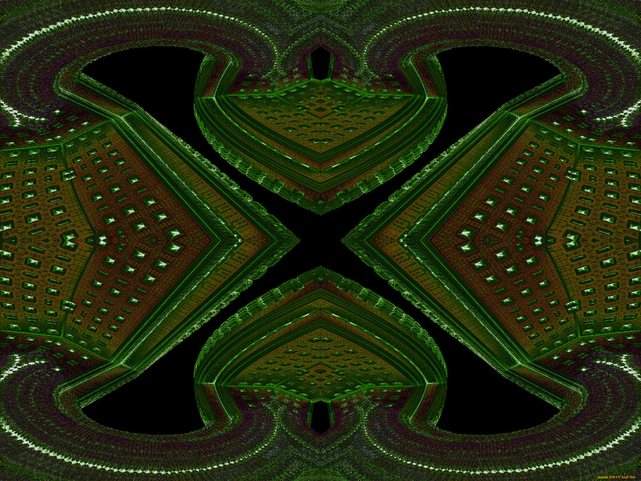 3д, графика, fractal, фракталы, тёмный, зелёный, абстракция