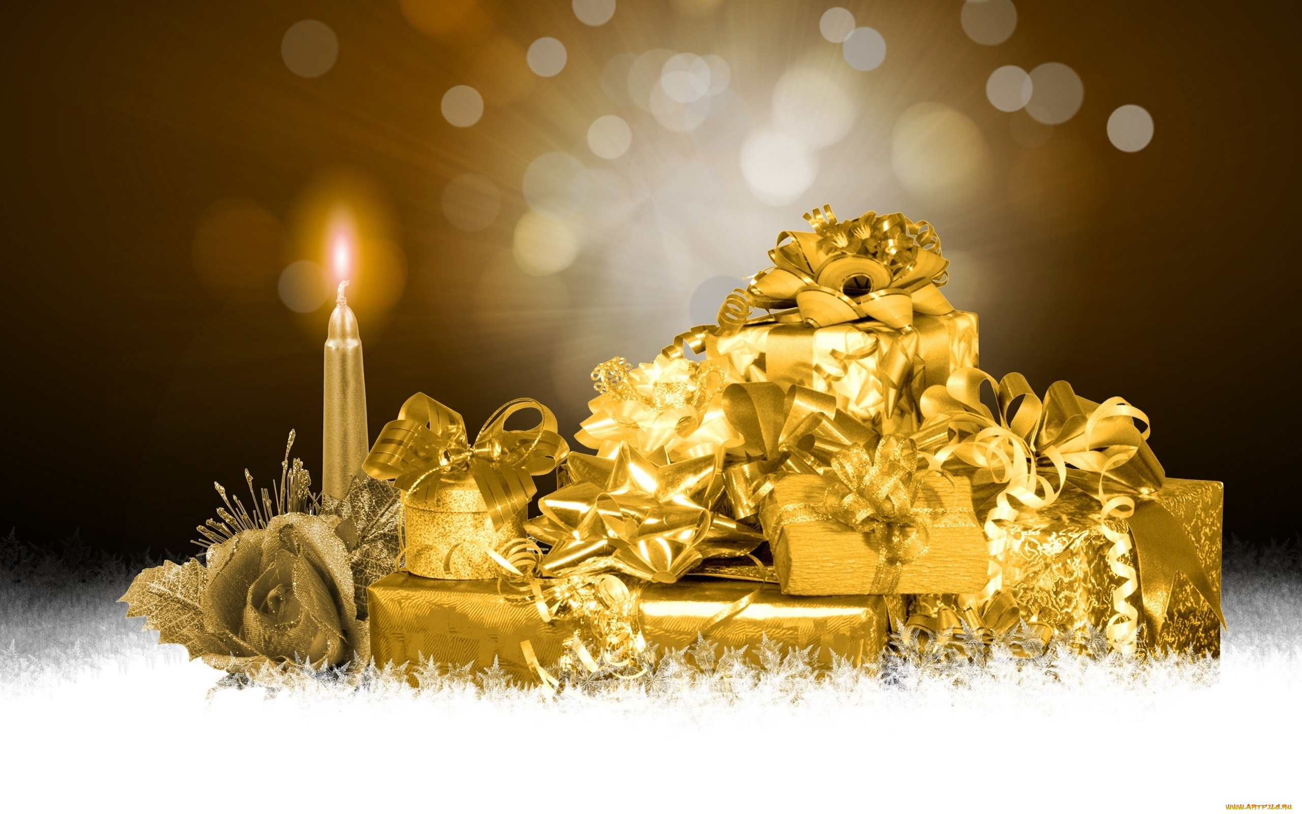 праздничные, подарки, коробочки, свеча, золото