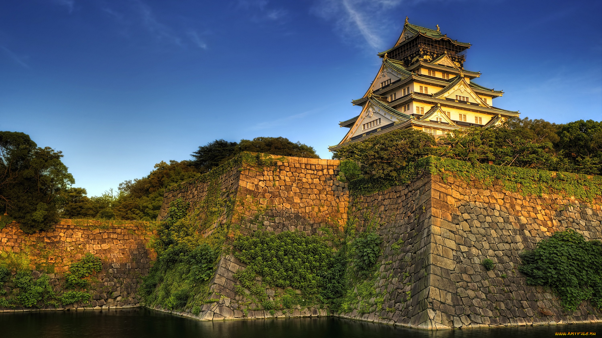 города, замки, Японии, замок, осака, пагода