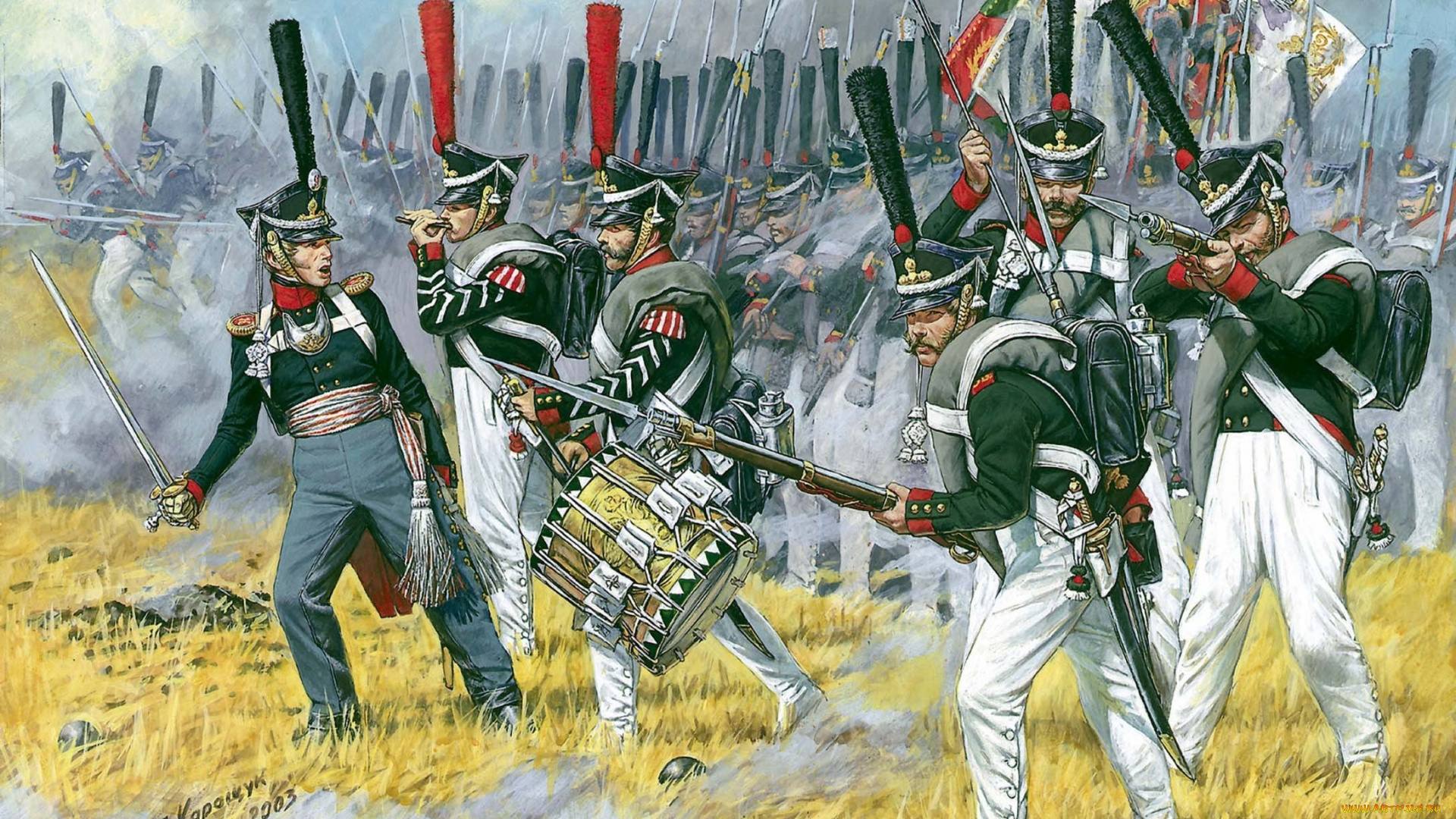 рисованные, армия, русская, гренадеры, 1812, -, 1814гг, тяжёлая, пехота
