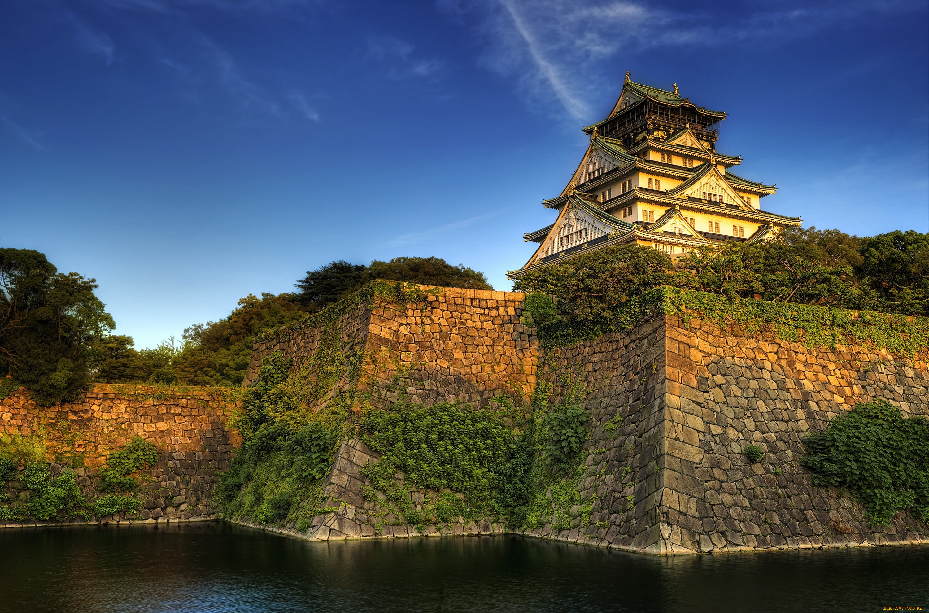 города, замки, Японии, замок, осака, пагода