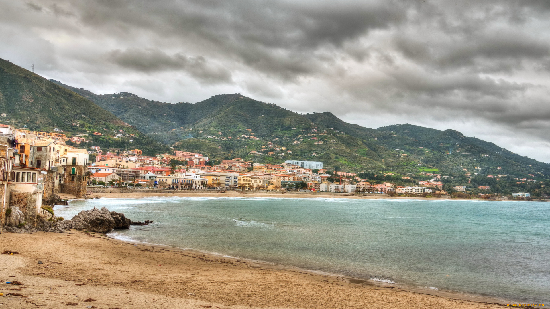 cefalu, италия, города, амальфийское, лигурийское, побережье, дома, море