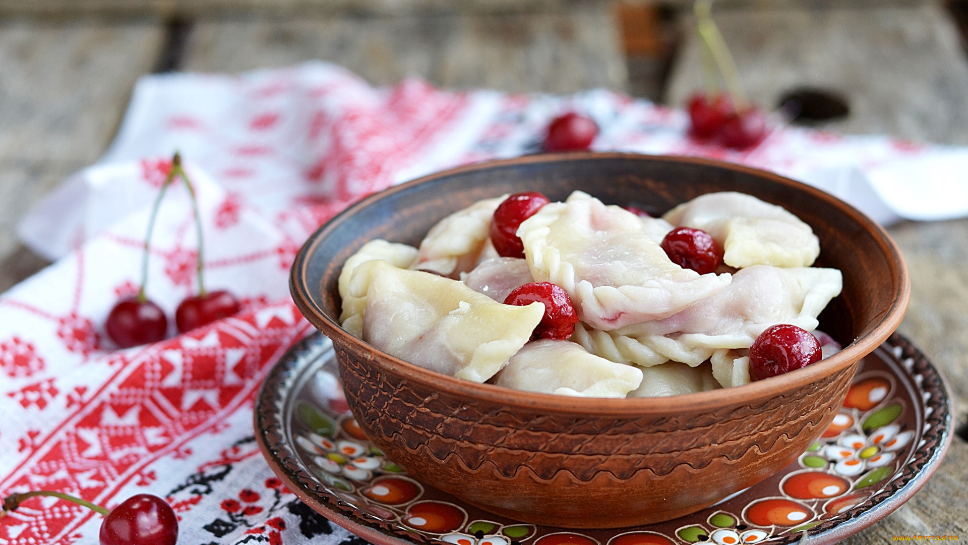 еда, пельмени, манты, вареники, с, вишнями