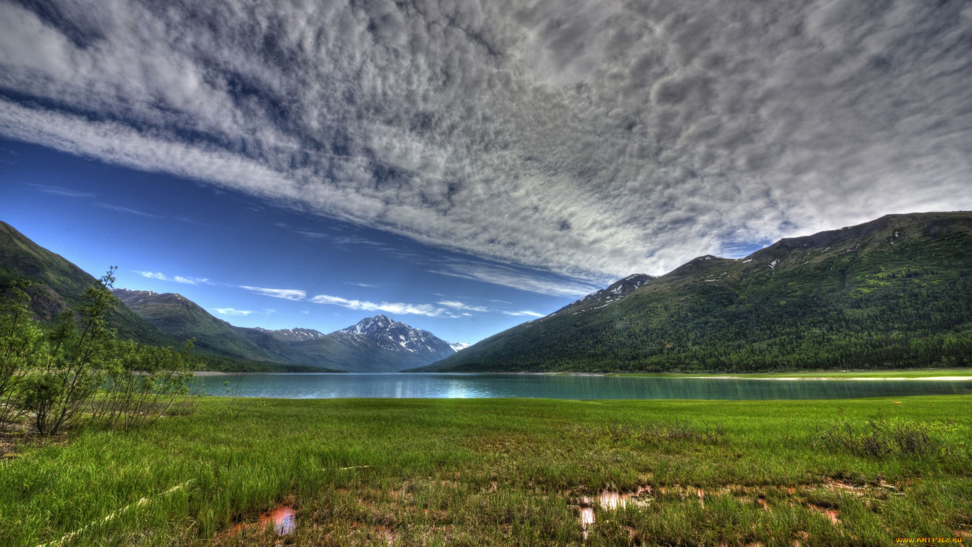 eklutna, lake, alaska, природа, реки, озера, озеро, эклутна, аляска, горы, облака