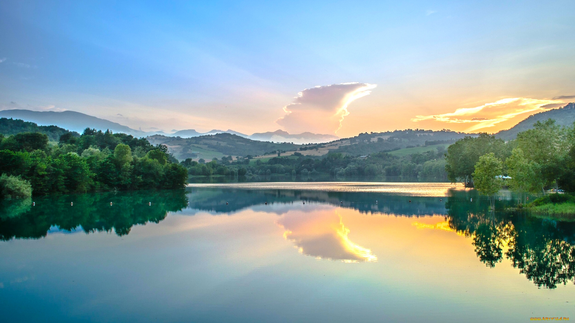 marche, italy, природа, реки, озера, марке, италия, река, рассвет, отражение