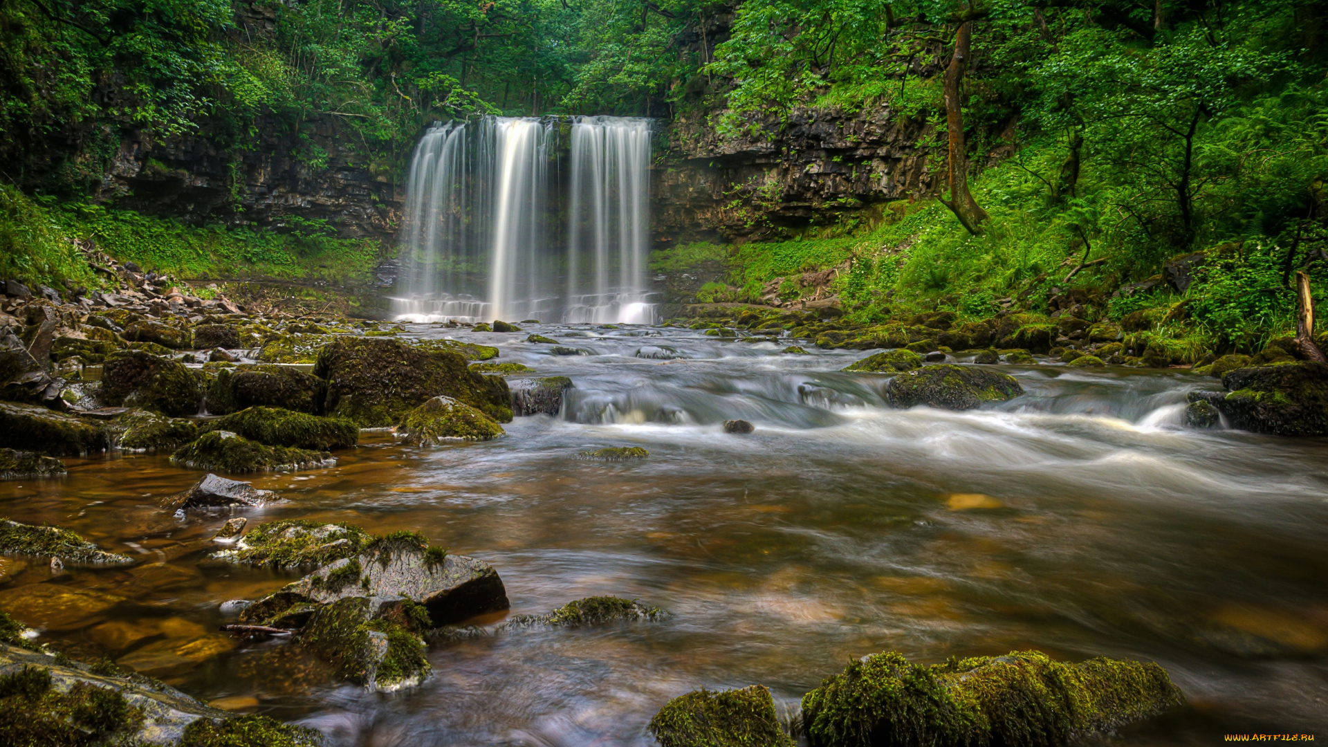sgwd, yr, eira, waterfall, brecon, beacons, national, park, wales, england, природа, водопады, afon, hepste, river, уэльс, англия, река, лес