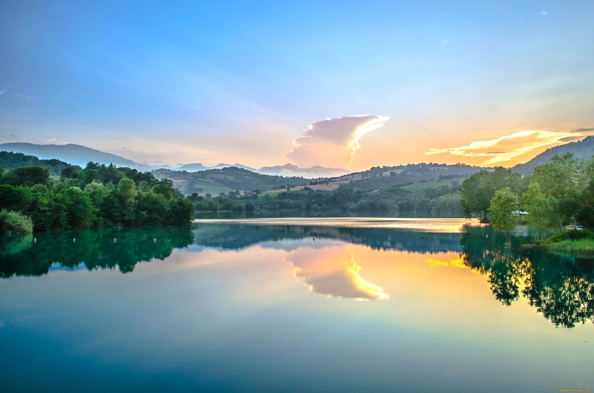 marche, italy, природа, реки, озера, марке, италия, река, рассвет, отражение