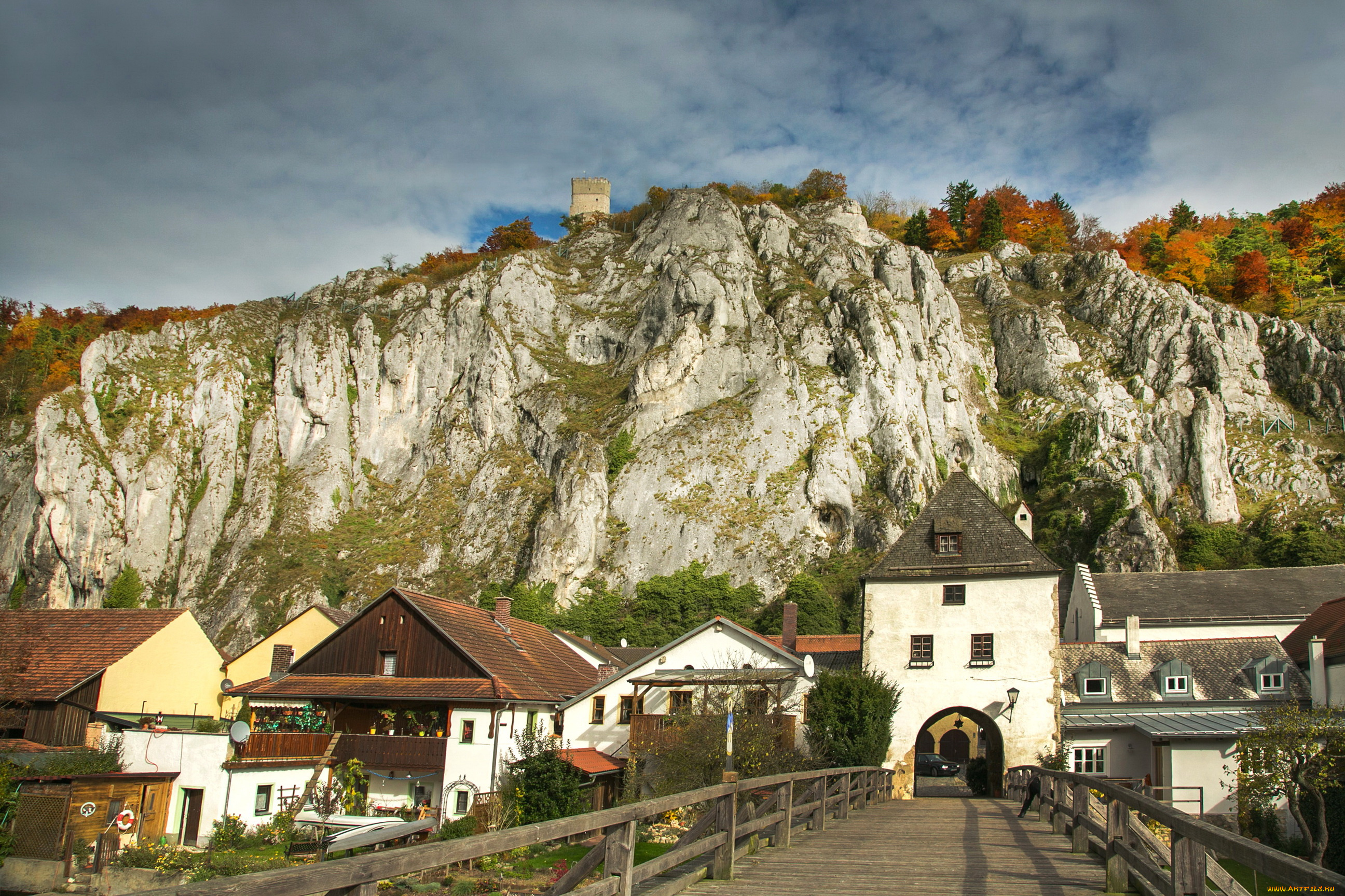 германия, бавария, эссинг, города, улицы, площади, набережные, дома, мост, горы