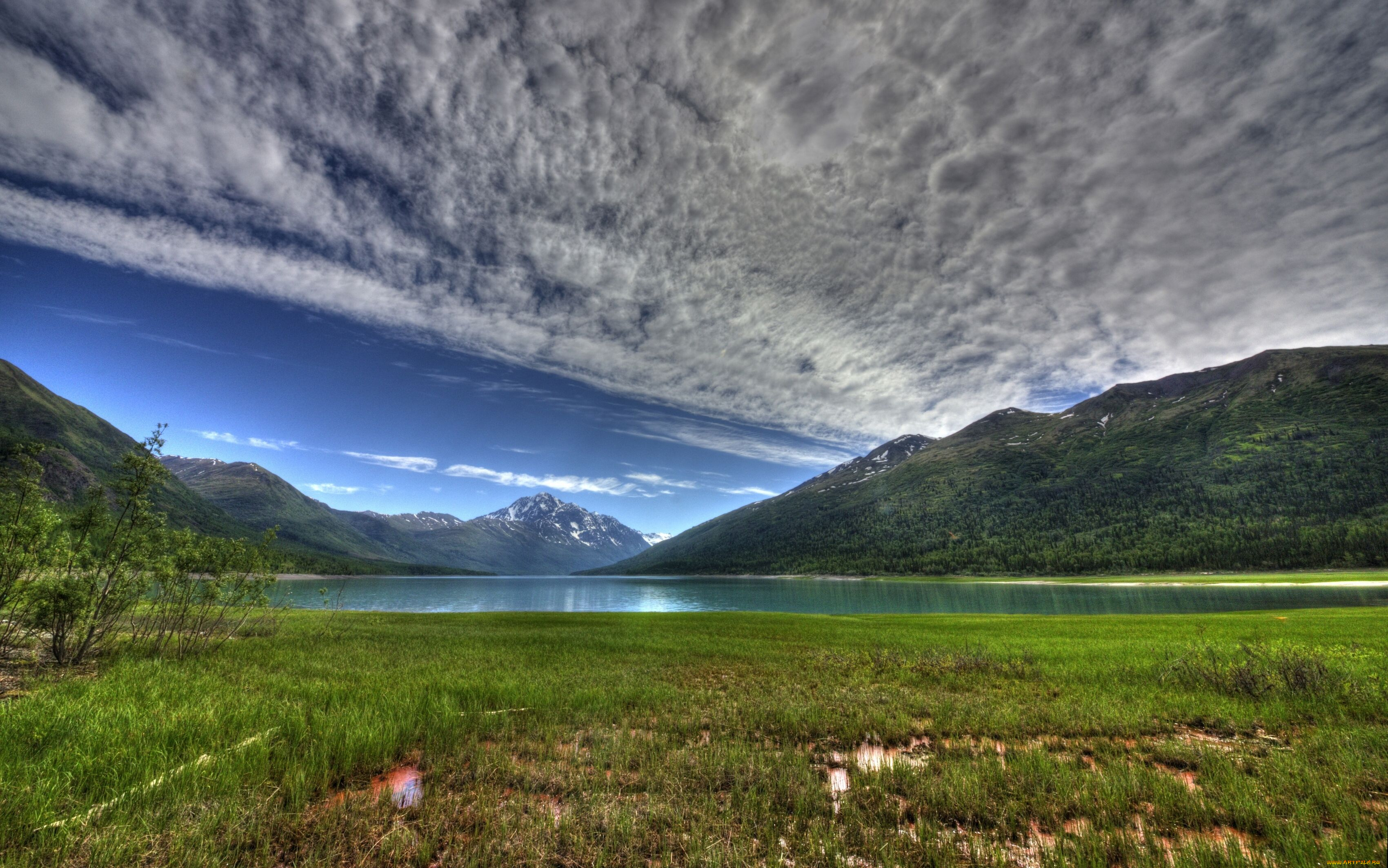 eklutna, lake, alaska, природа, реки, озера, озеро, эклутна, аляска, горы, облака