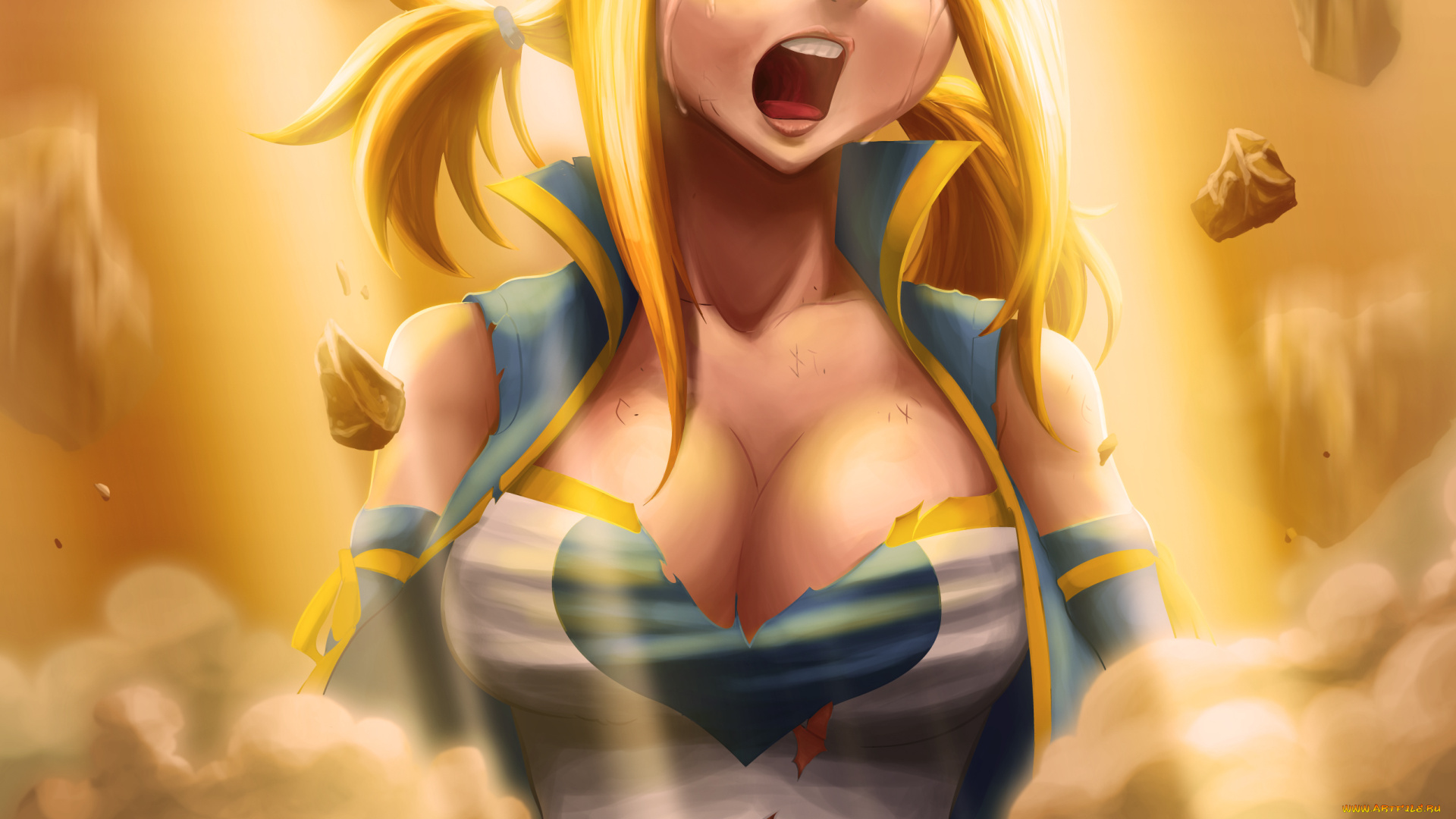 аниме, fairy, tail, lucy, heartfilia, fairy, tail, камни, крик, девушка, арт