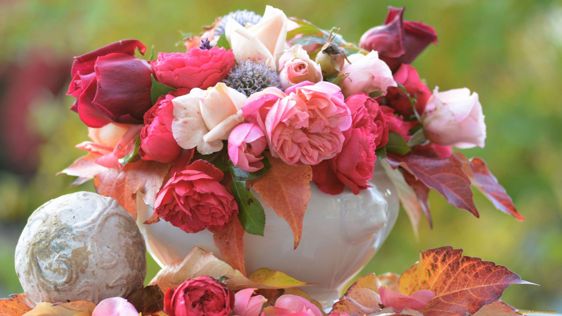 цветы, букеты, , композиции, ваза, осень, букет, розы, листья