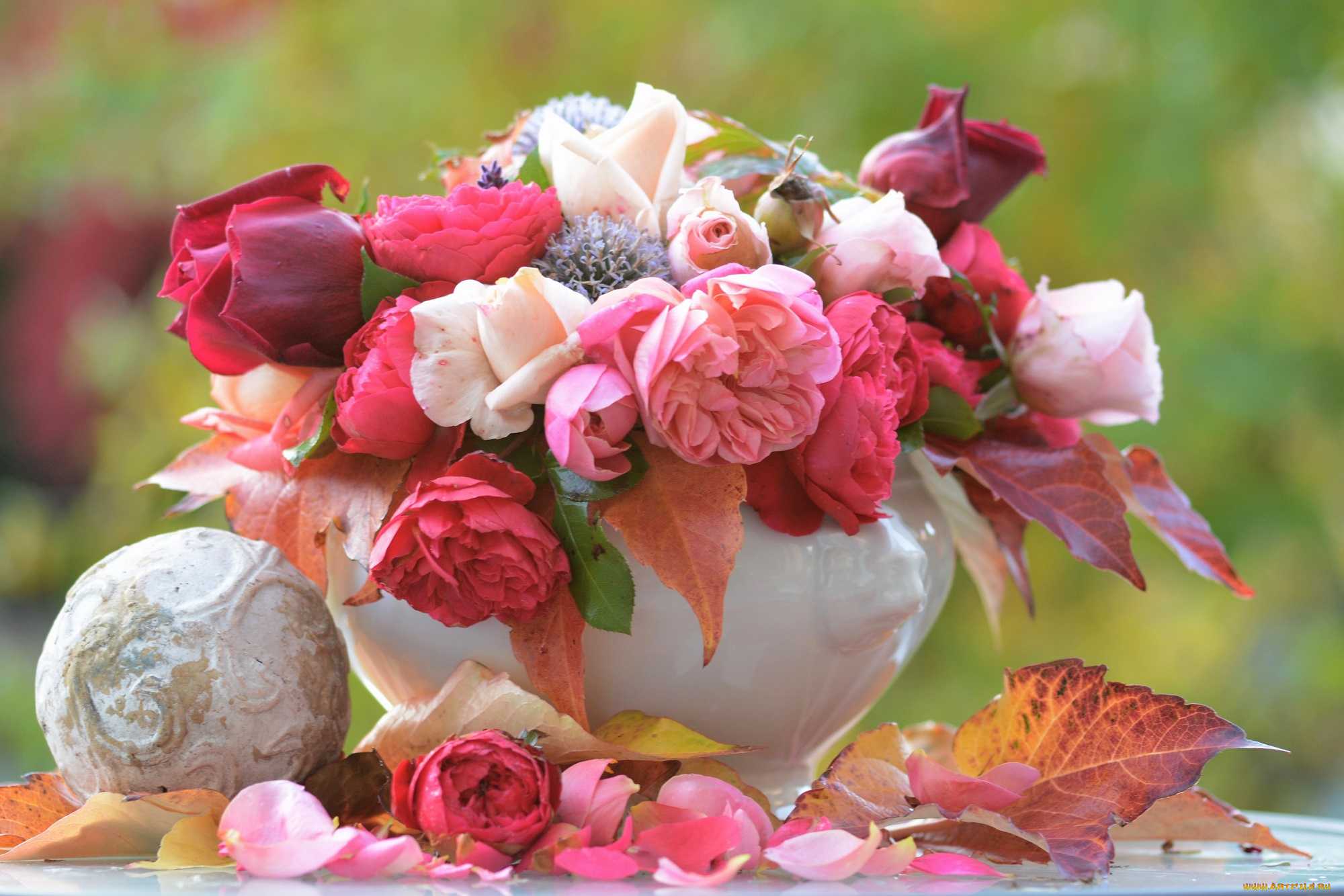 цветы, букеты, , композиции, ваза, осень, букет, розы, листья