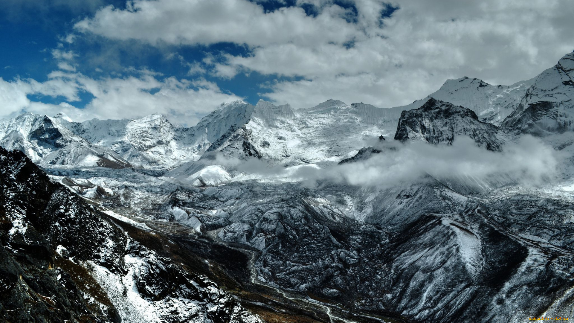 the, chukhung, valley, nepal, природа, горы, непал, облака, вершины