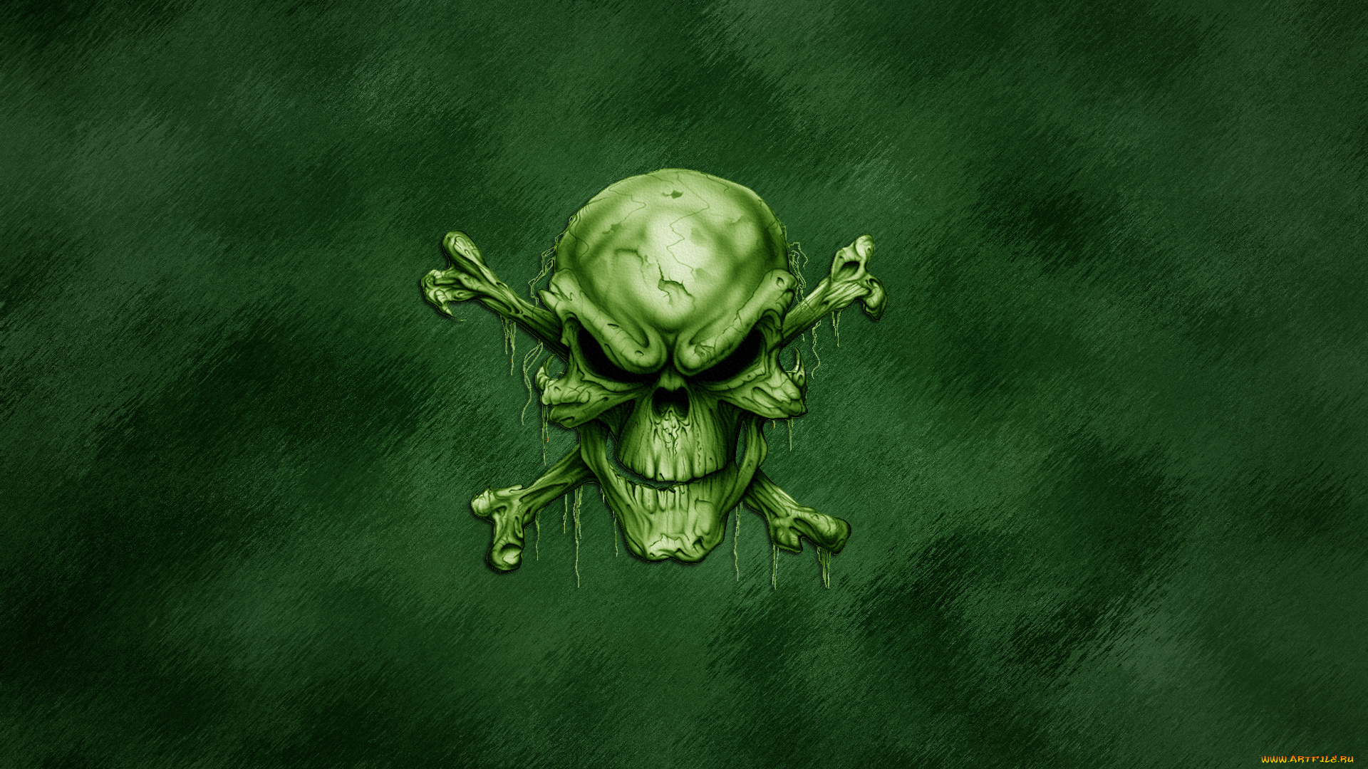 зеленый, череп, 3д, графика, horror, ужас, голова, скелет, кости, green