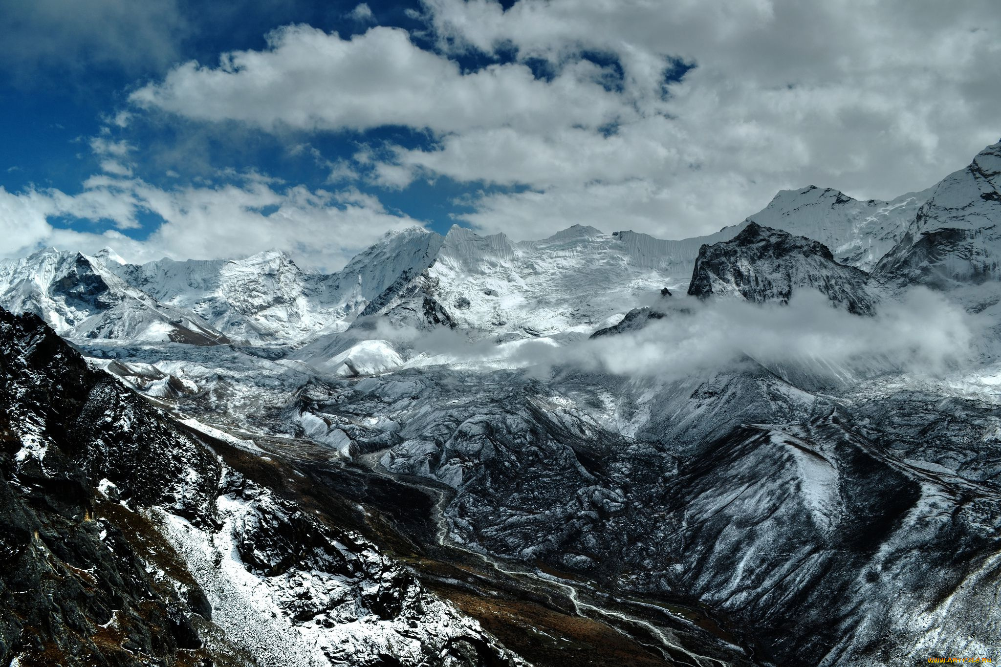 the, chukhung, valley, nepal, природа, горы, непал, облака, вершины