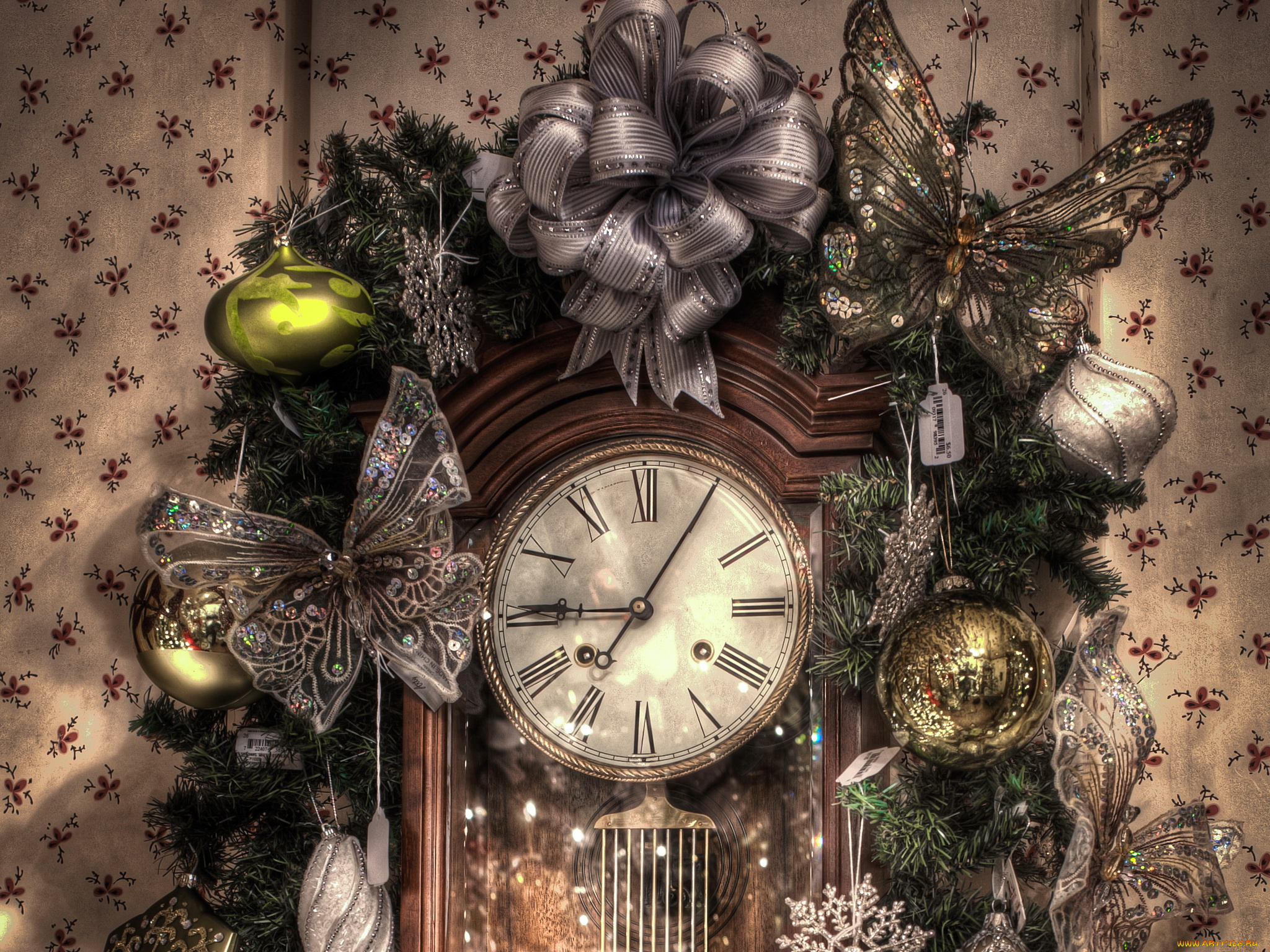 праздничные, -, разное, , новый, год, мишура, шарики, часы