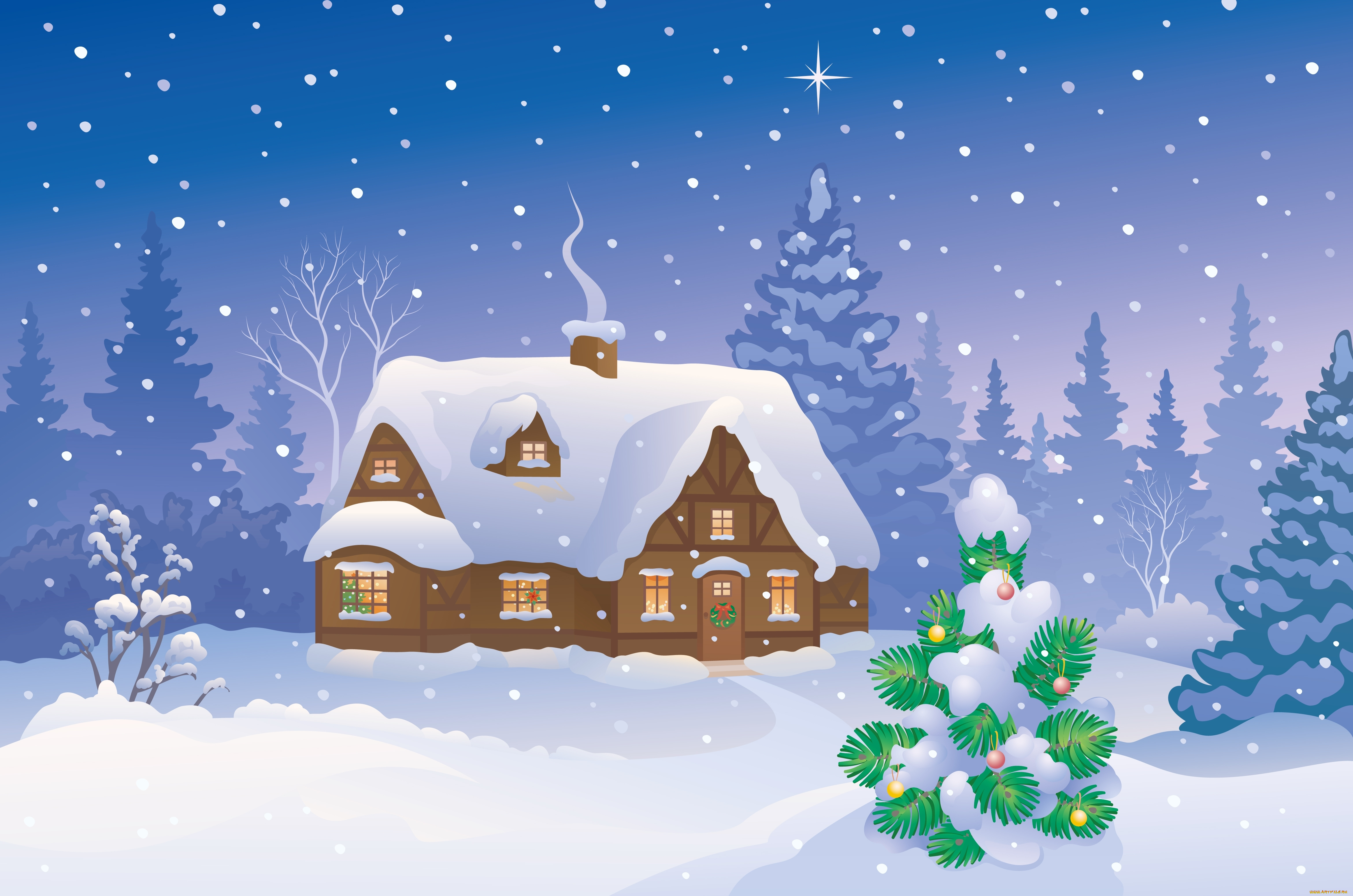 праздничные, векторная, графика, , новый, год, елка, дом, снег