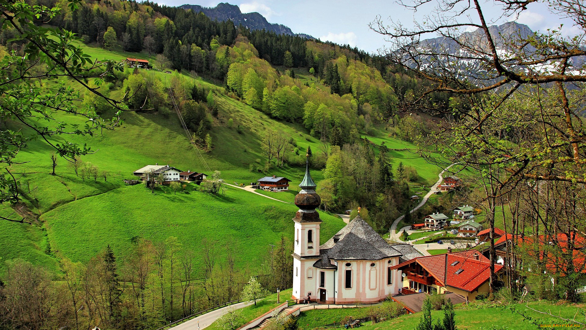 города, берхтесгаден, , германия, костел