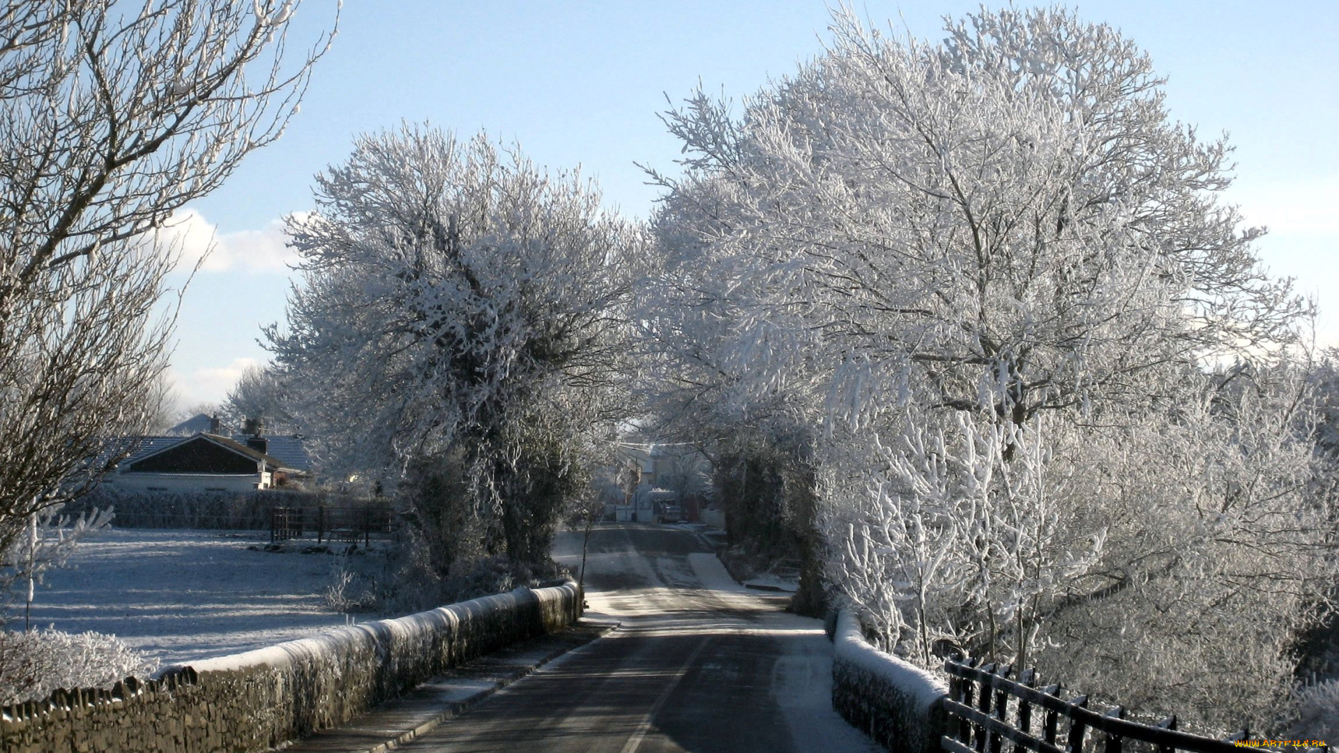 природа, дороги, деревья, зима, снег