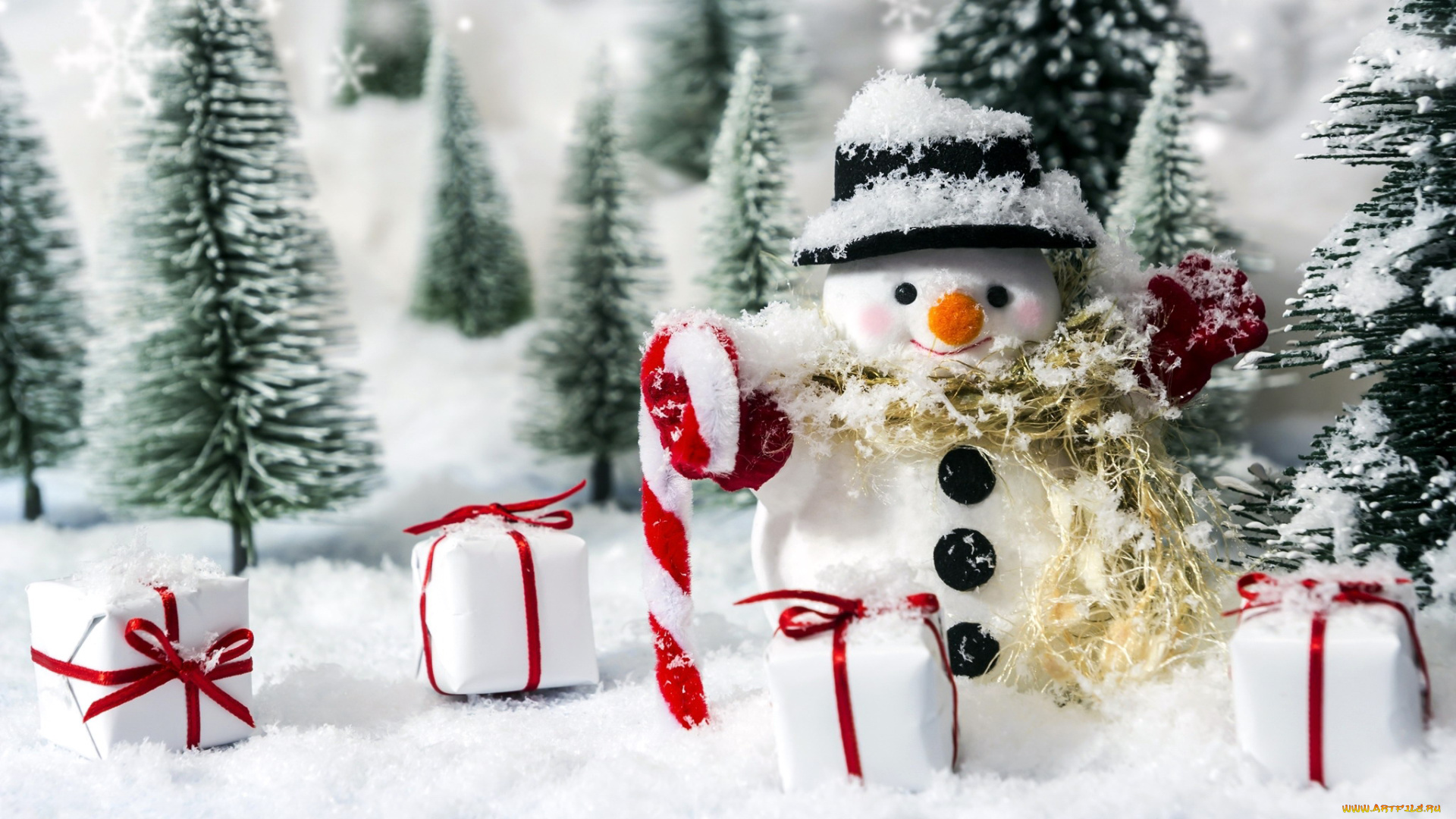 праздничные, снеговики, подарки, снег, снеговик, елки