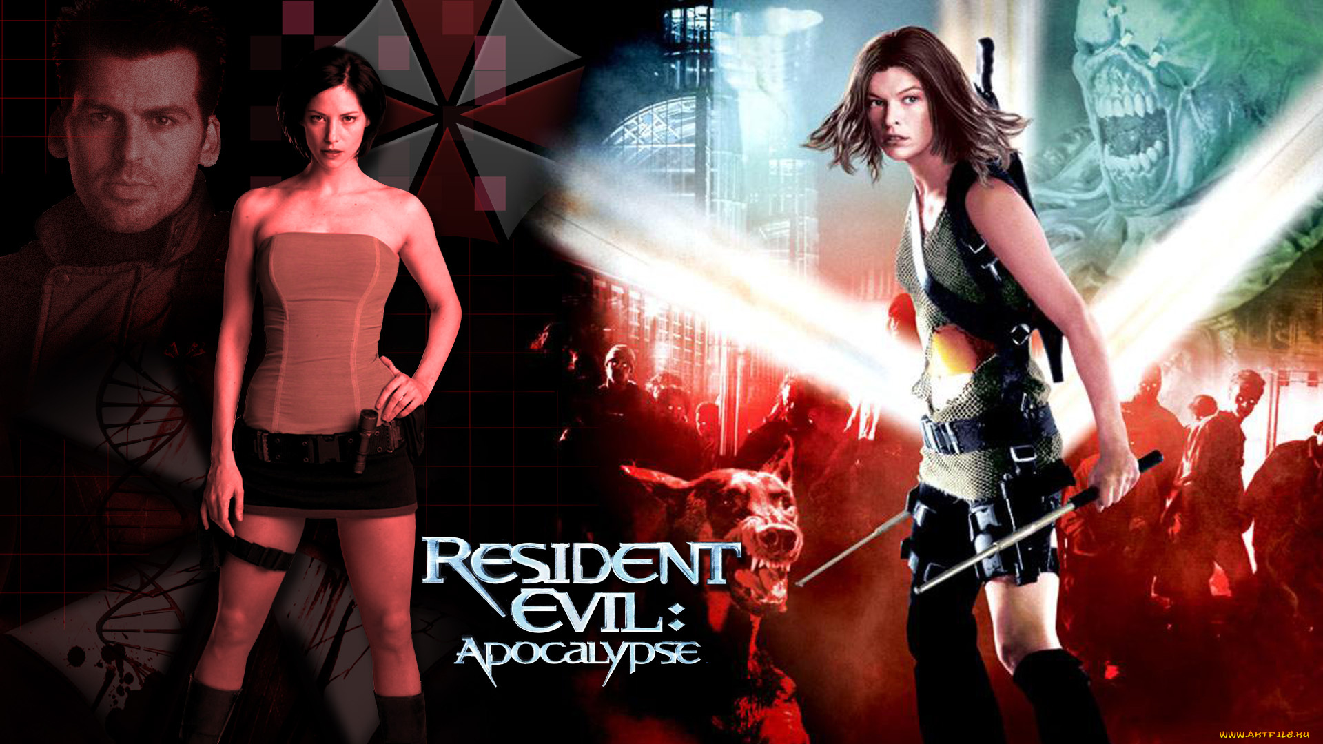 кино, фильмы, resident, evil, 2, , apocalypse, мужчина, взгляд, фон, девушки