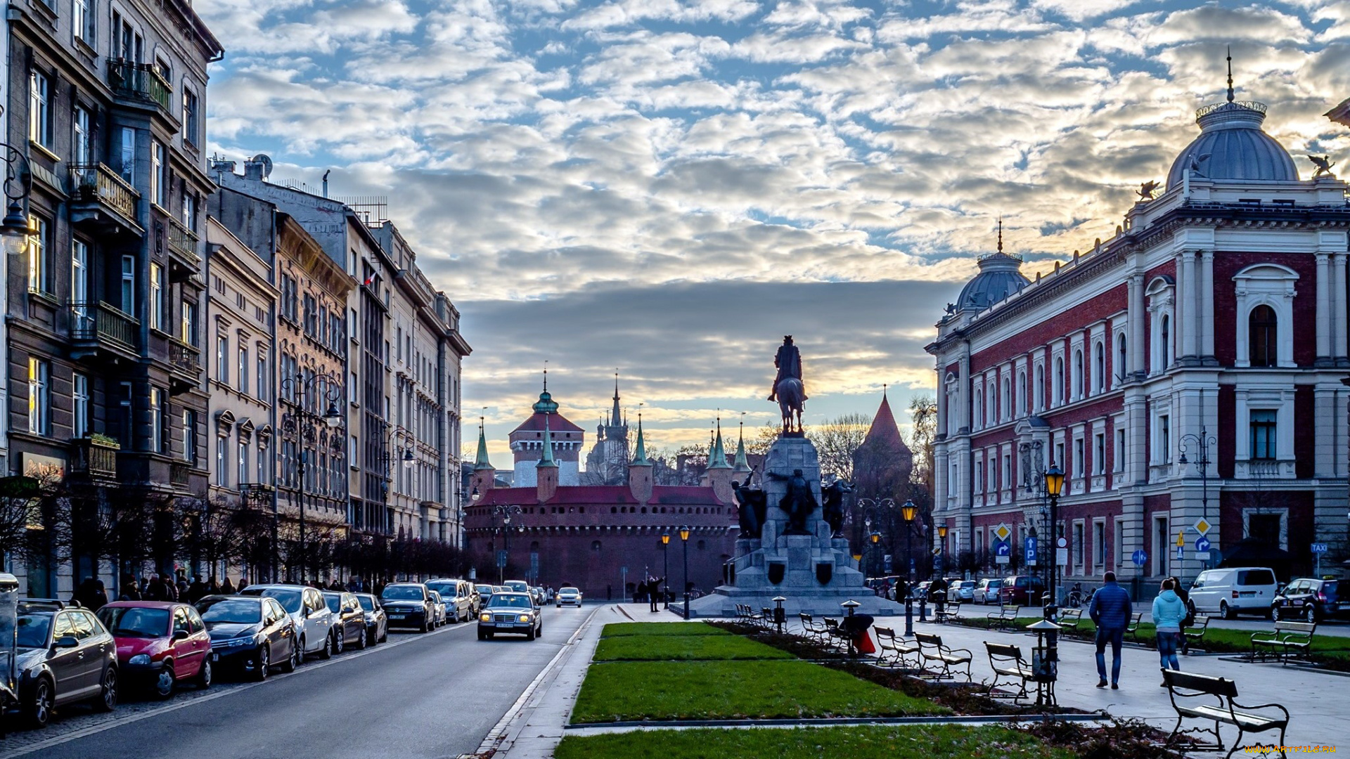 города, краков, , польша, улица, памятник