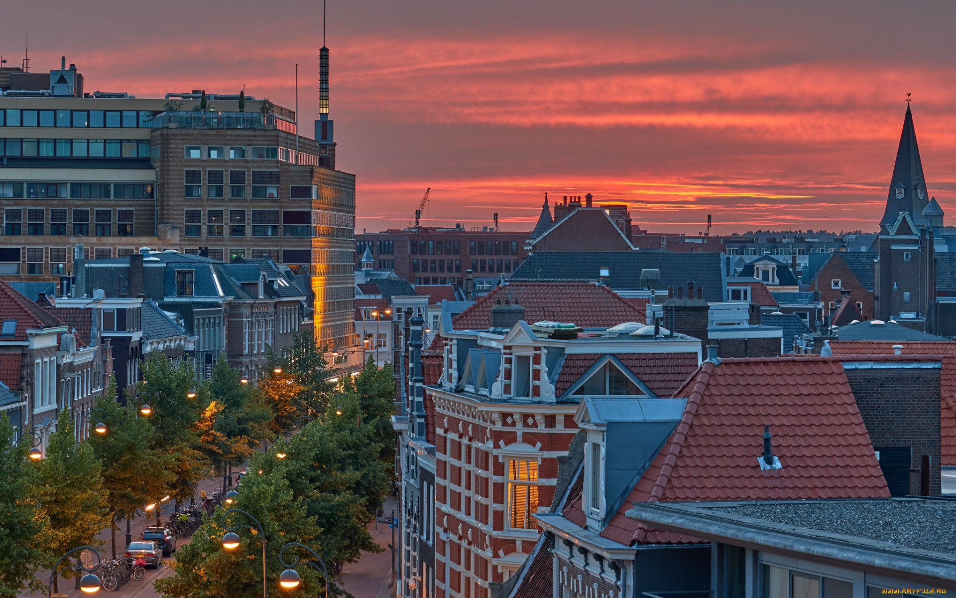 haarlem, netherlands, города, -, огни, ночного, города