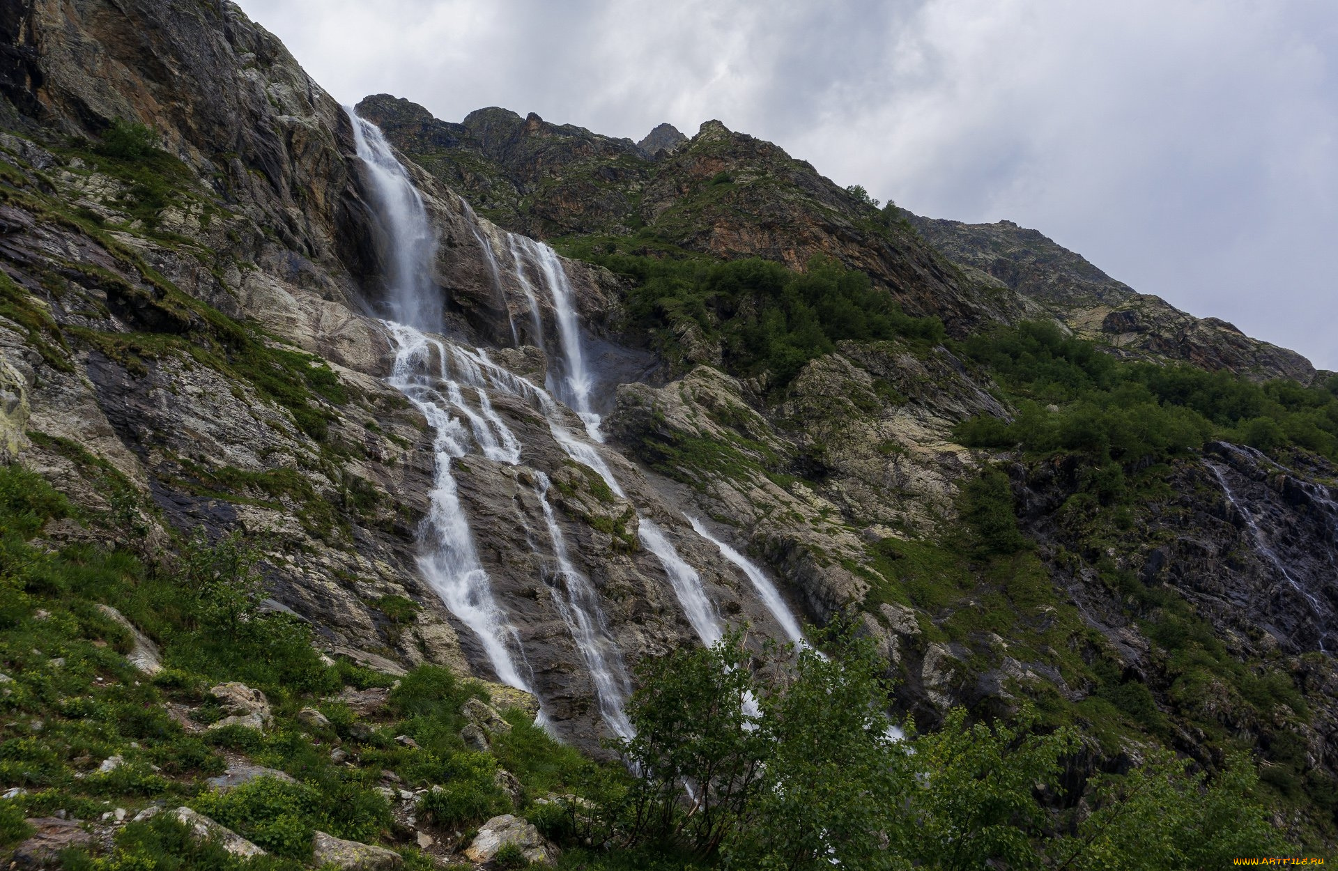 водопад, природа, водопады, северный, кавказ, речка, скалы, горы