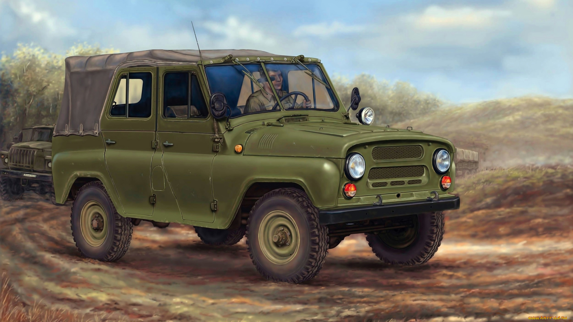 автомобили, рисованные, уаз-469, советский, армейский, автомобиль, внедорожник