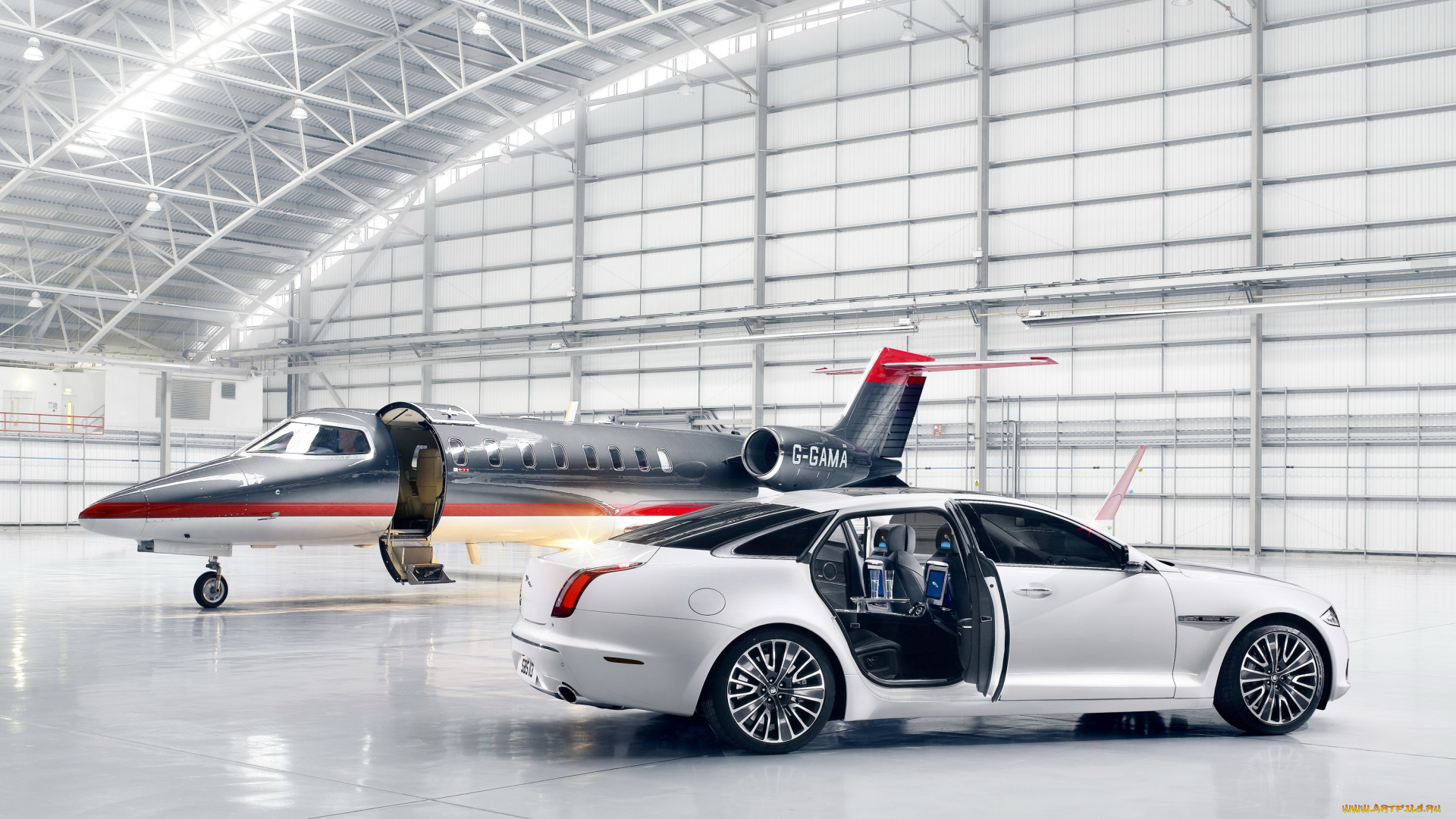 2012, jaguar, xj, ultimate, автомобили, jaguar, ангар, самолет, белый