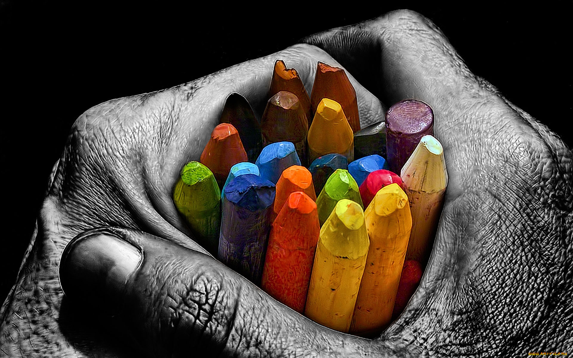 разное, руки, цвета, рука, карандаши