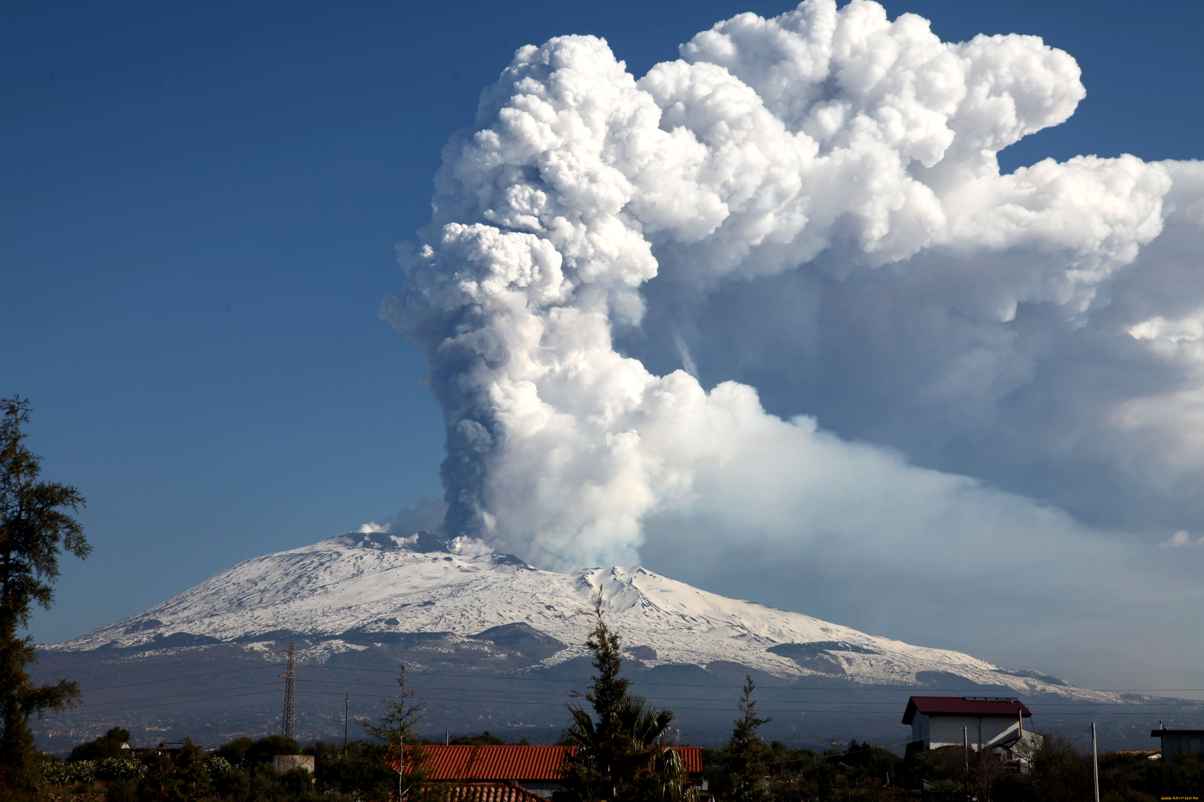 вулкан, этна, италия, природа, стихия, дым, гора, извержение
