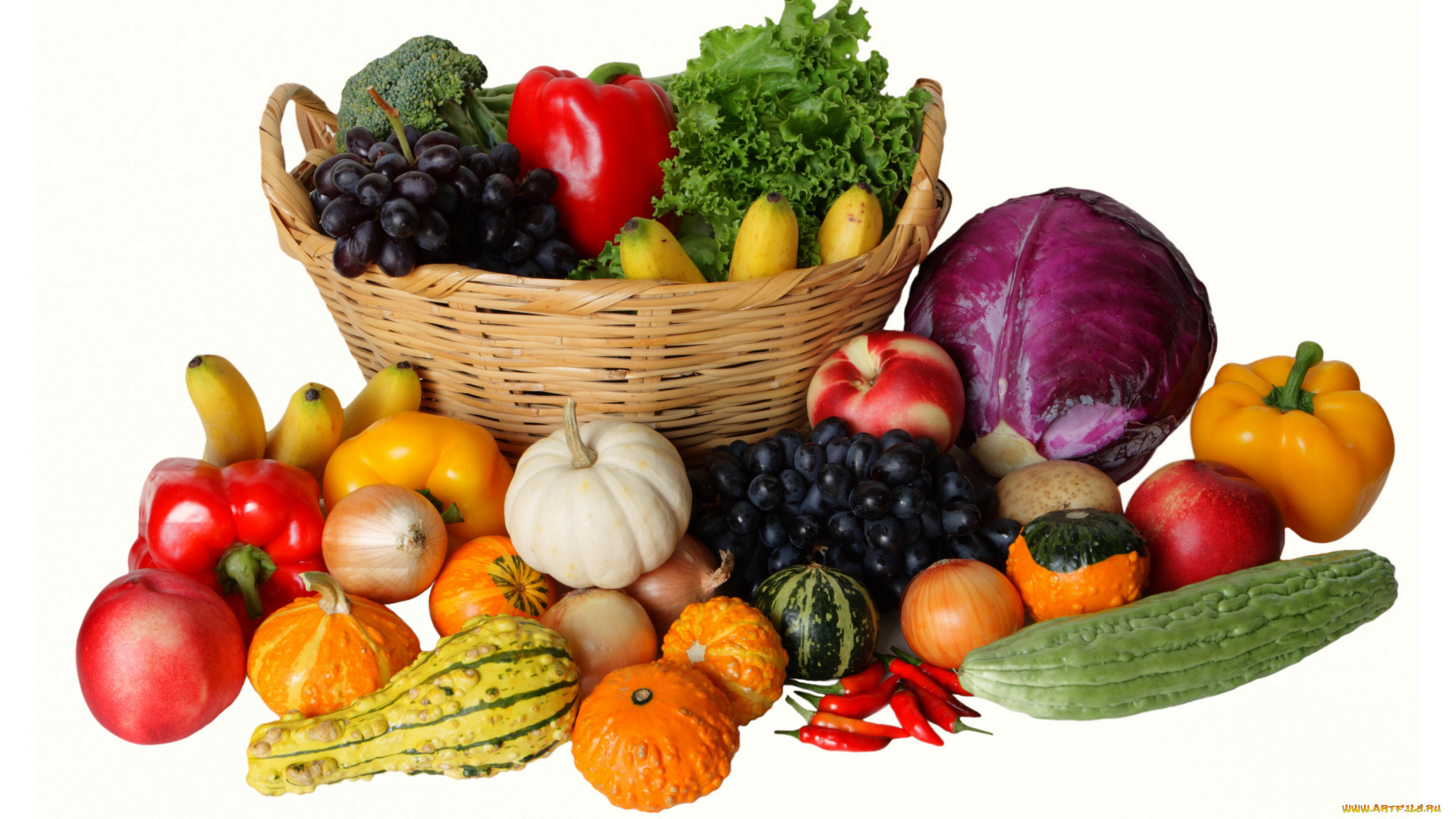 еда, фрукты, овощи, вместе, капуста, перец, помидоры, томаты