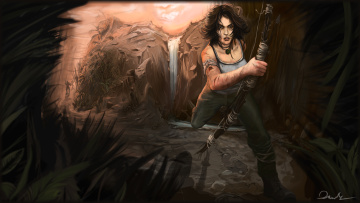 Картинка видео игры tomb raider 2013 арт lara croft лук водопад