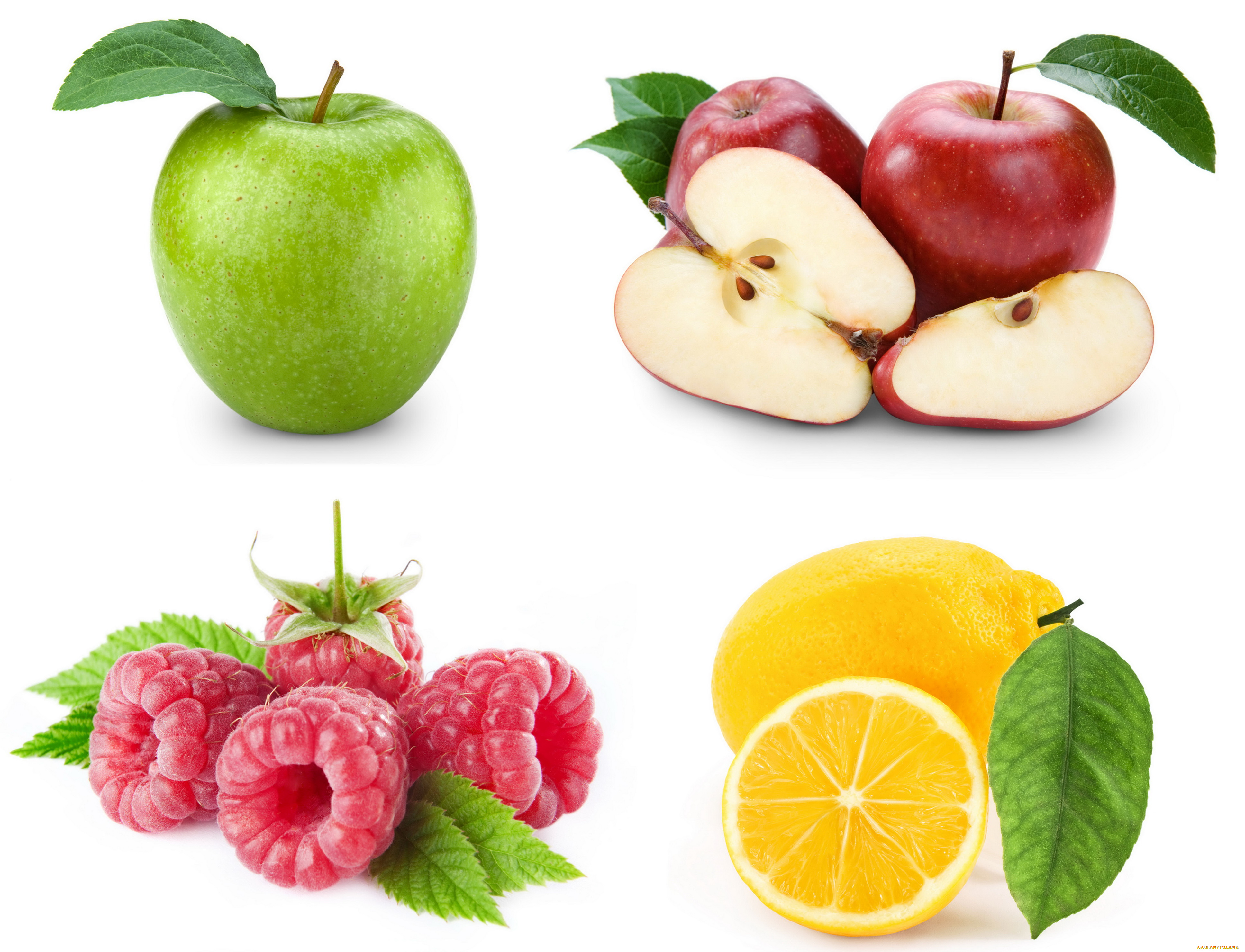 еда, фрукты, ягоды, малина, яблоки, лимон