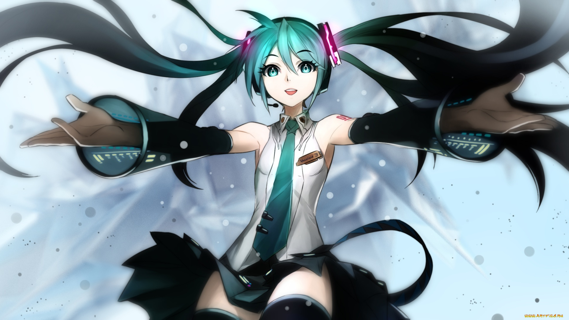 vocaloid, аниме, руки, девушка, hatsune, miku, kriss, sison, арт, форма, вокалоид, микрофон