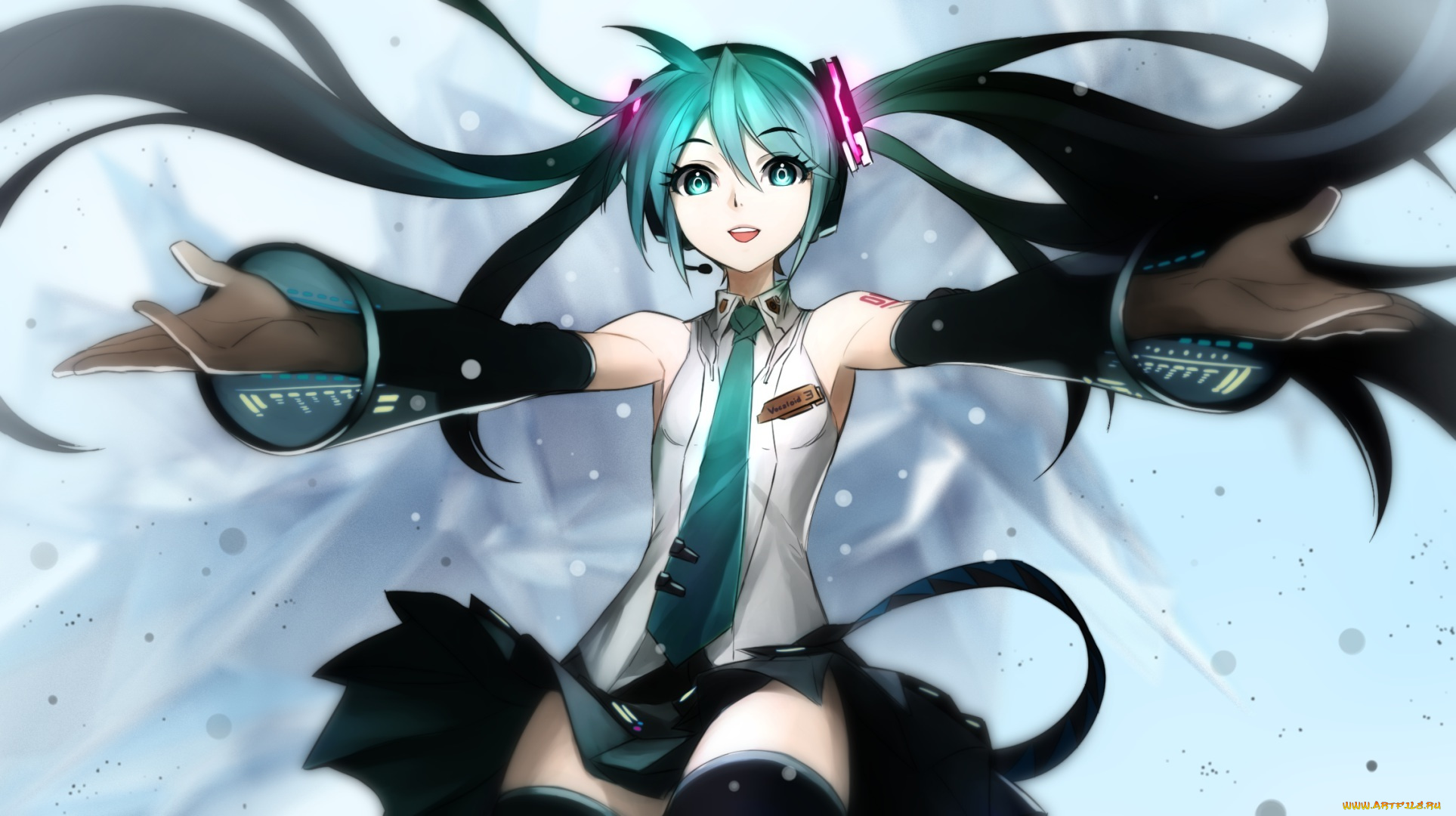 vocaloid, аниме, руки, девушка, hatsune, miku, kriss, sison, арт, форма, вокалоид, микрофон