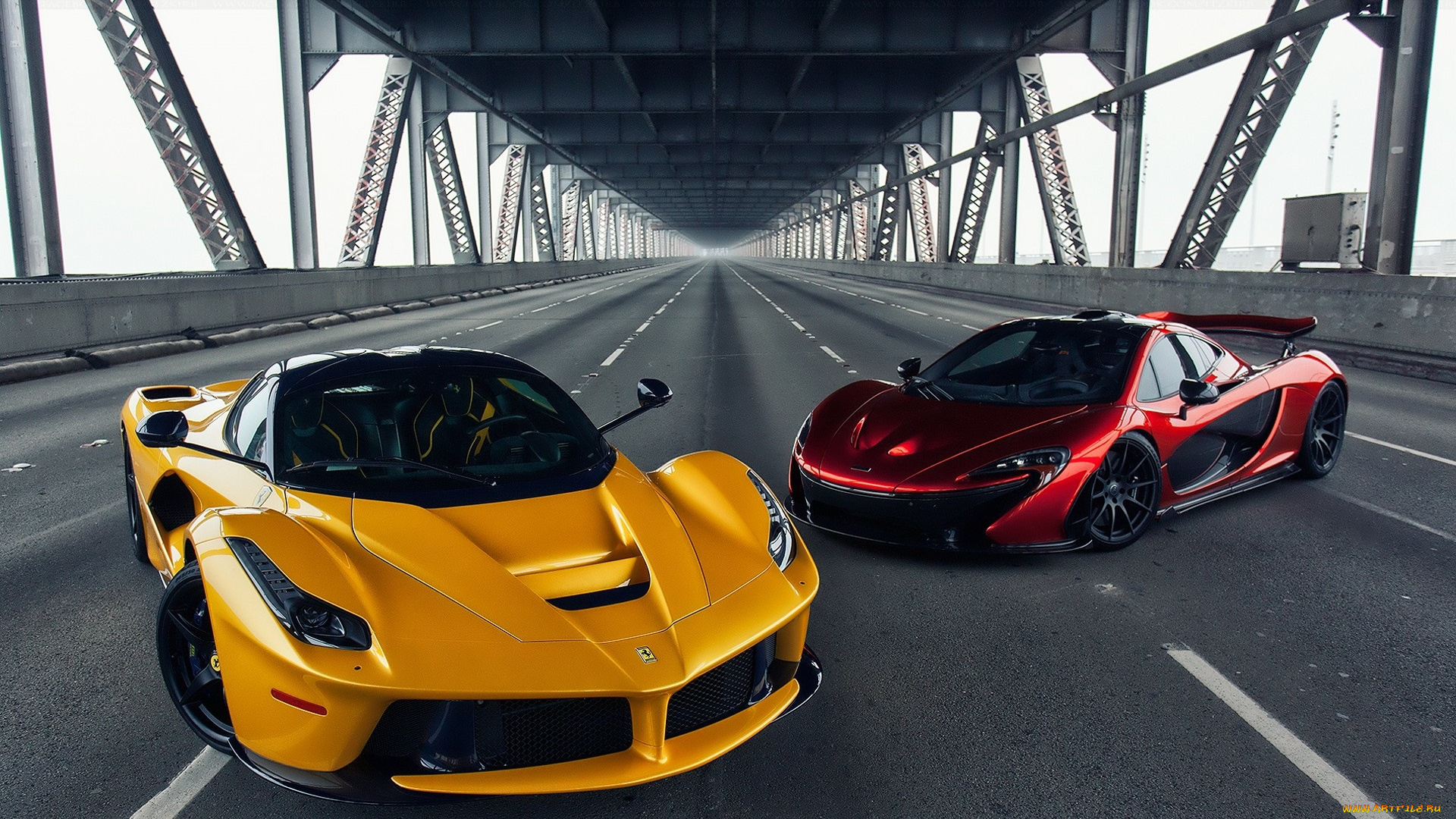 ferrari, laferrari, and, mclaren, p1, автомобили, разные, вместе, мост, спорткары