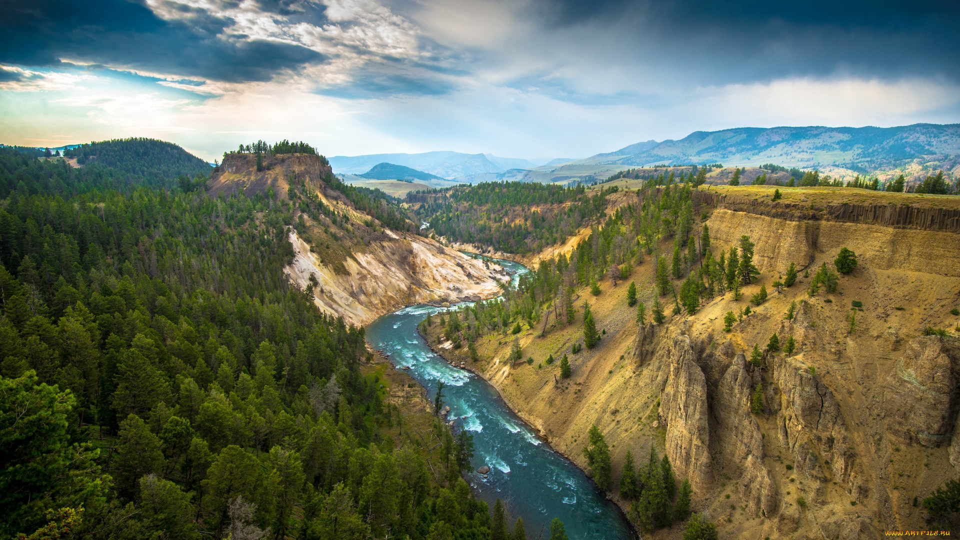 природа, реки, озера, горы, река, деревья, yellowstone, national, park