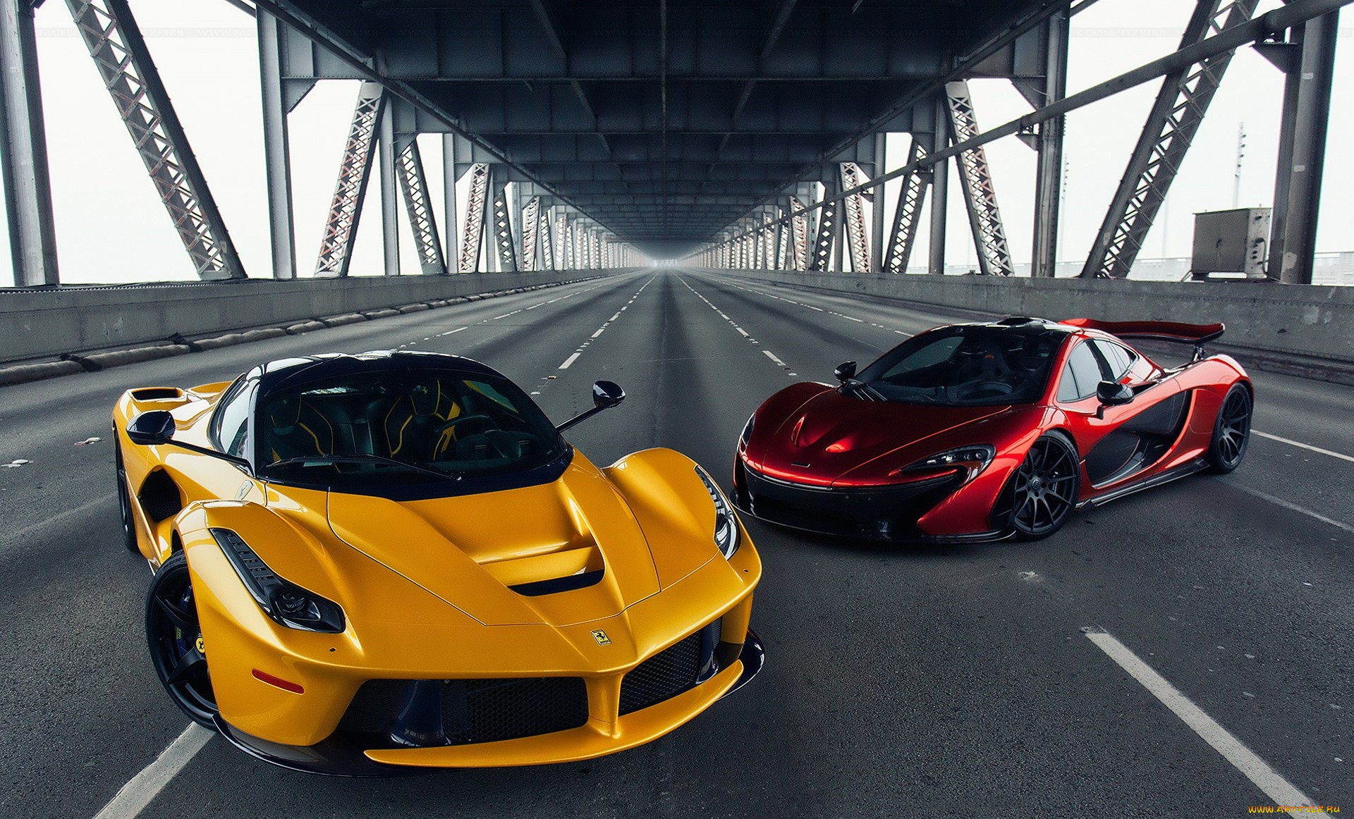 ferrari, laferrari, and, mclaren, p1, автомобили, разные, вместе, мост, спорткары