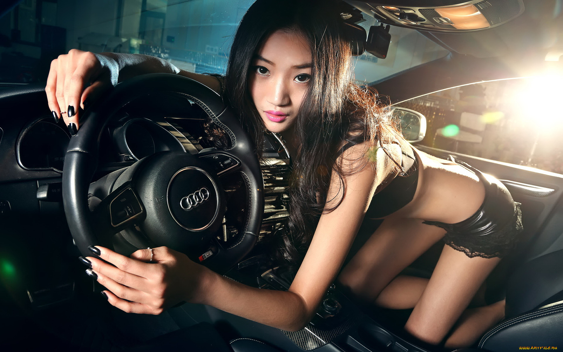 автомобили, -авто, с, девушками, азиатка, автомобиль, фон, взгляд, девушка