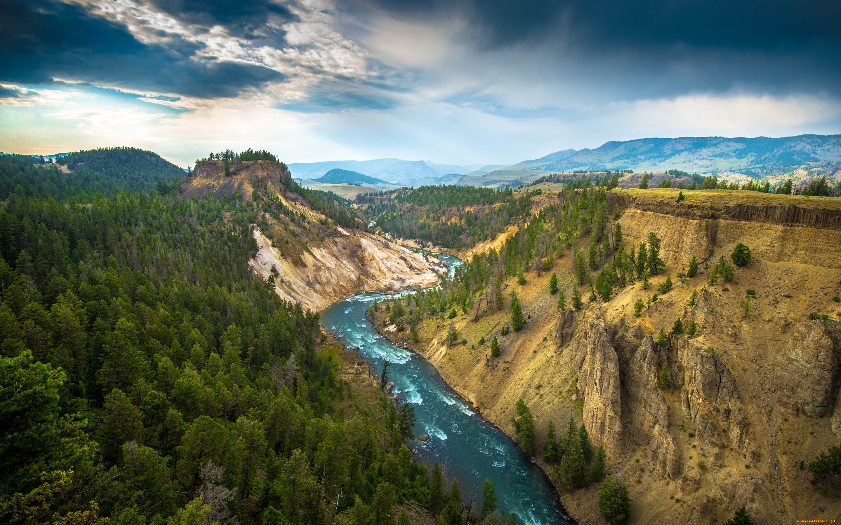 природа, реки, озера, горы, река, деревья, yellowstone, national, park