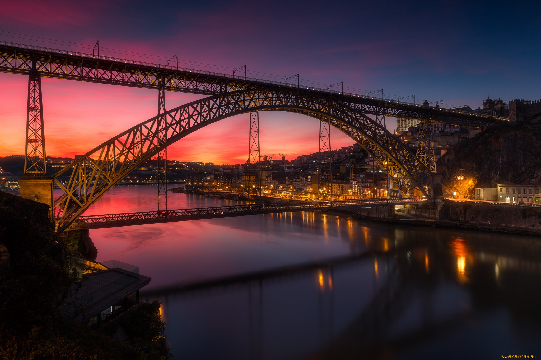 portugal, города, -, мосты, ночь, мост, река