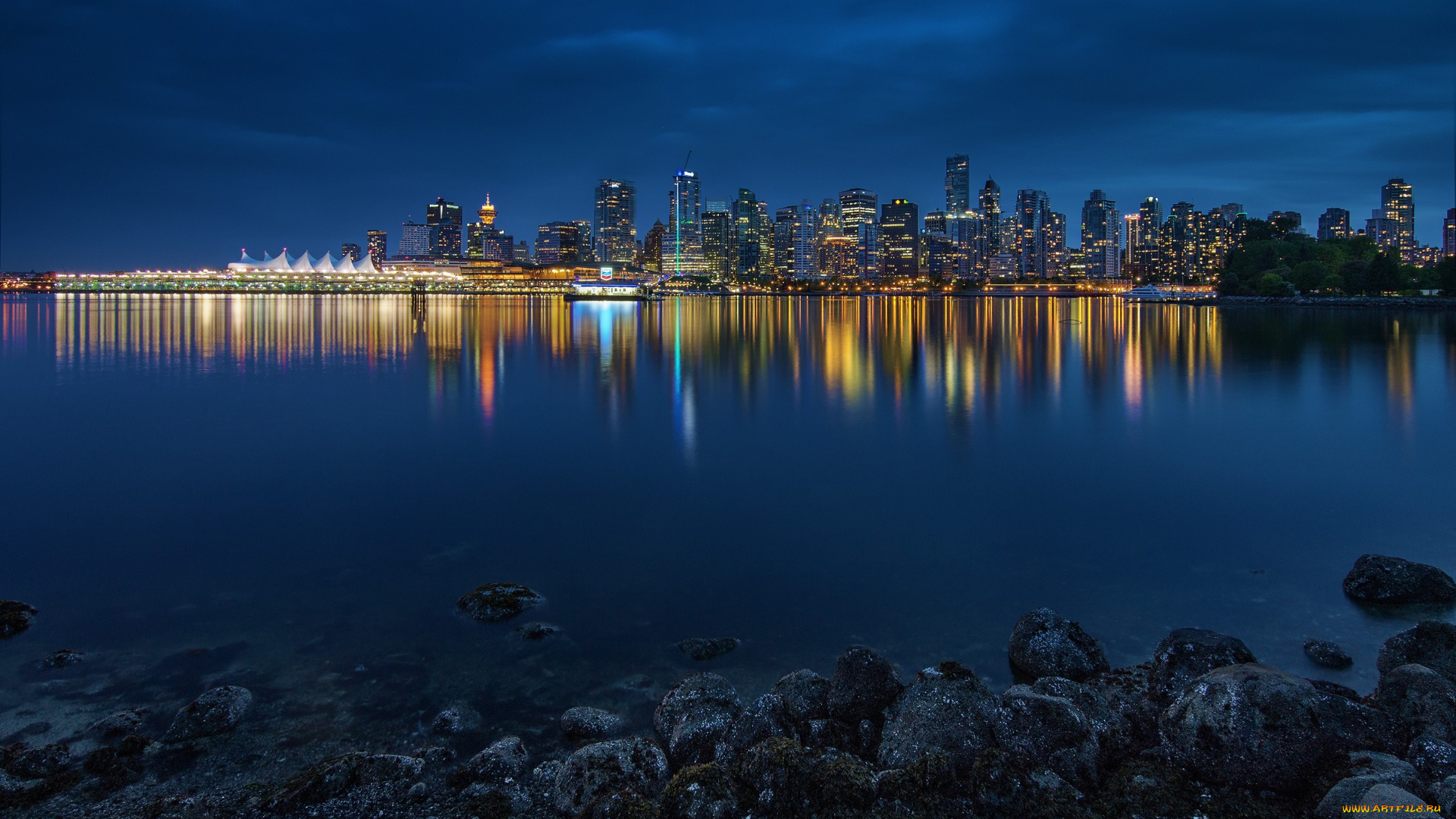 города, ванкувер, , канада, dusk, панорама, stanley, park, vancouver, город