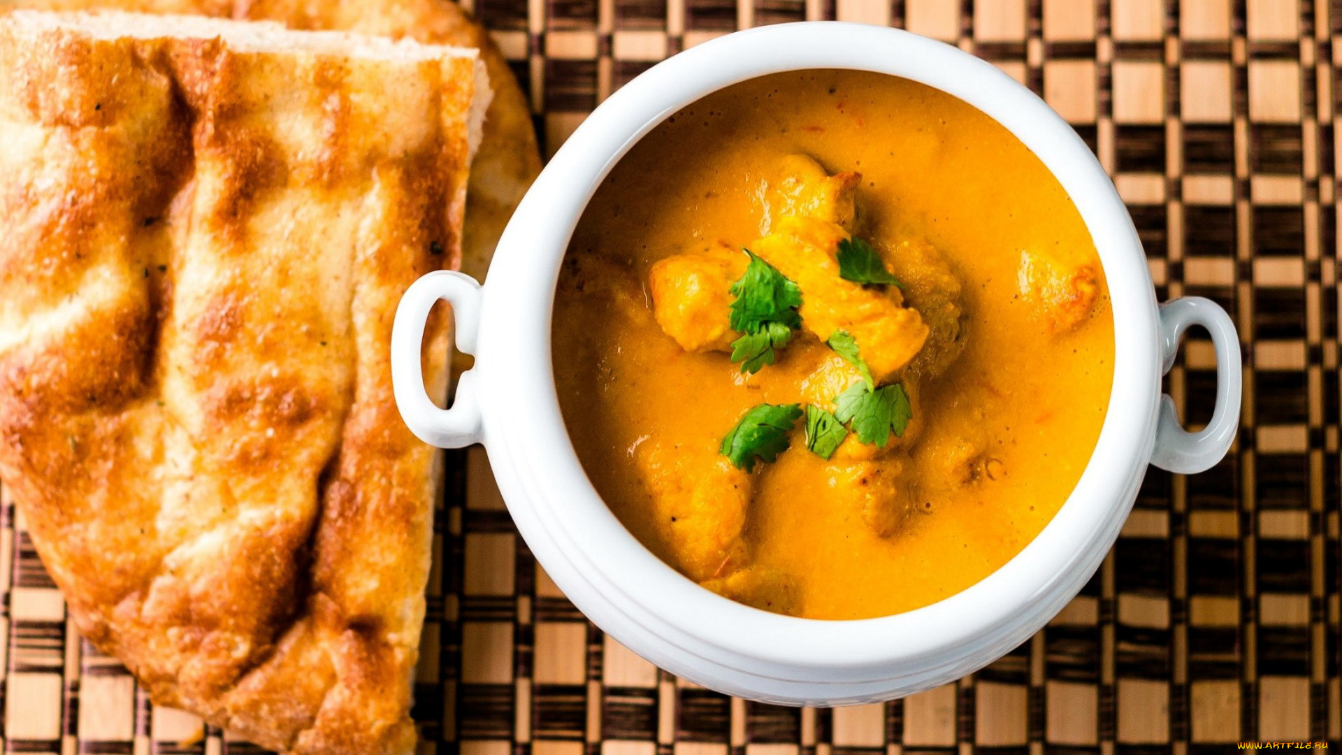 еда, первые, блюда, кухня, индийская, суп, лепешка